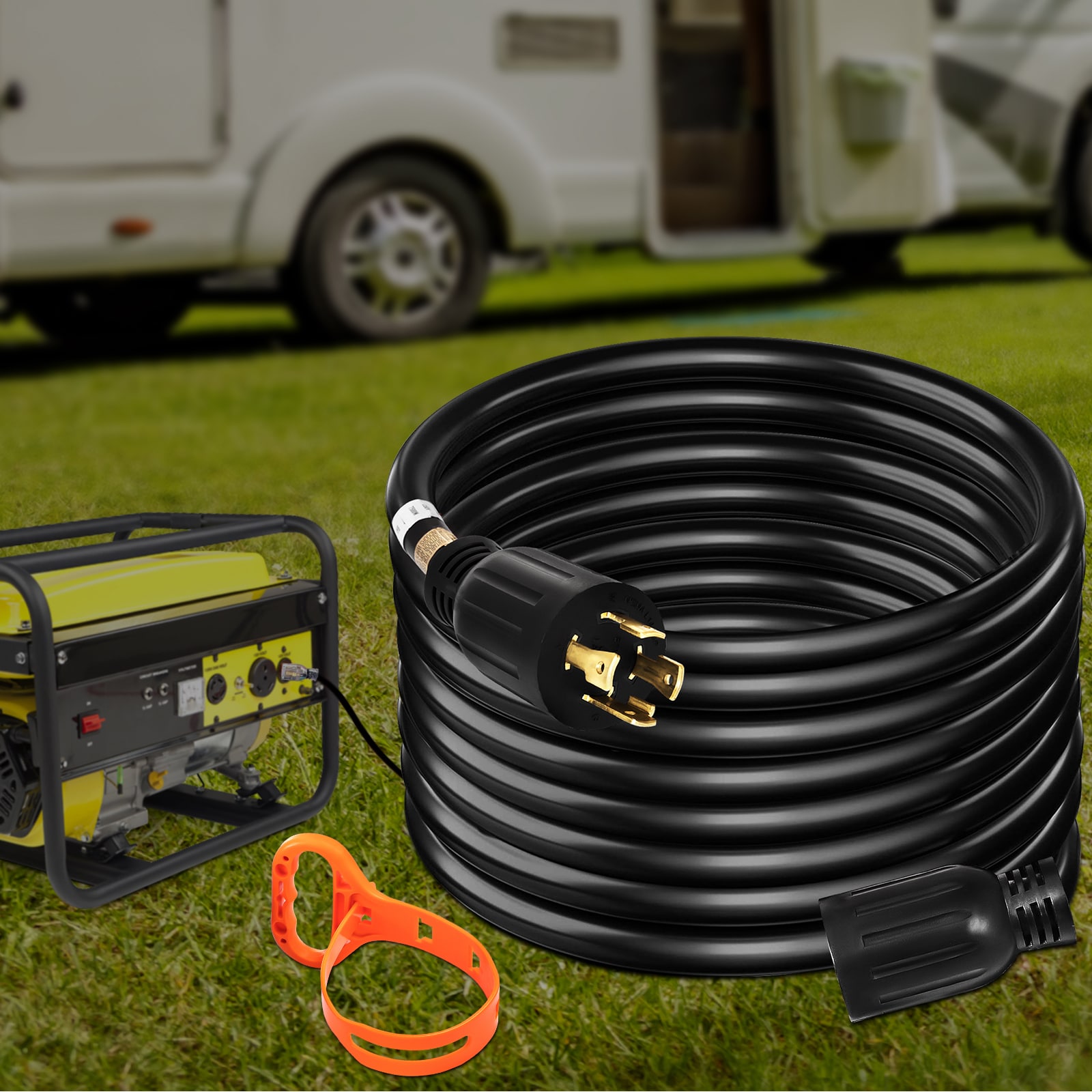 VEVOR 20 ft 30 Amp Generator Extension Cord 4 Wire 10 Gauge 125V 250V UL & Cul Listed Generator Power Cord Twist Lock Connectors, Size: 20