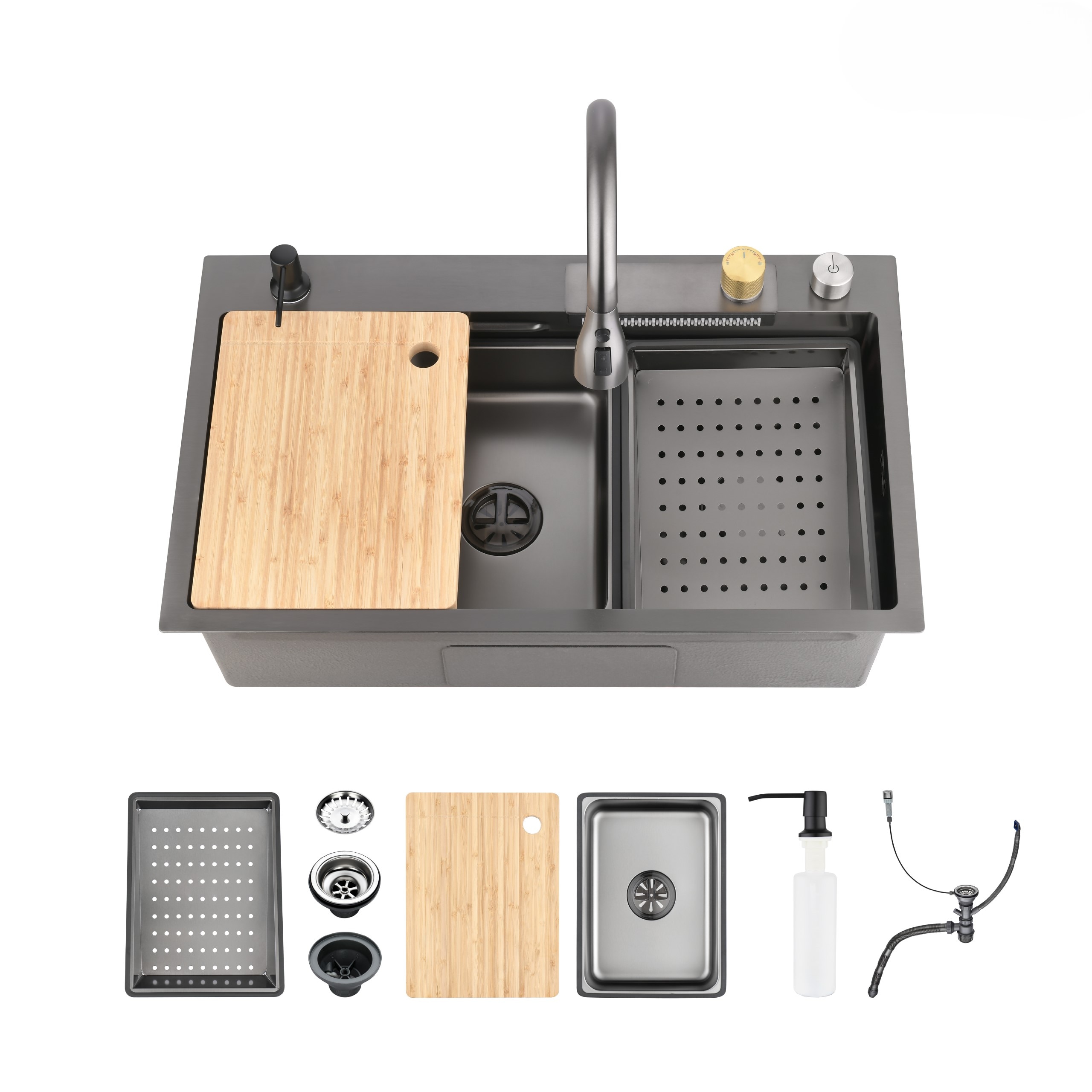 CASAINC Drop-in 30-in x 22-in Stainless steel Single bowl 18 -Gauge Workstation Kitchen Sink All-in-One Kit with Drainboard