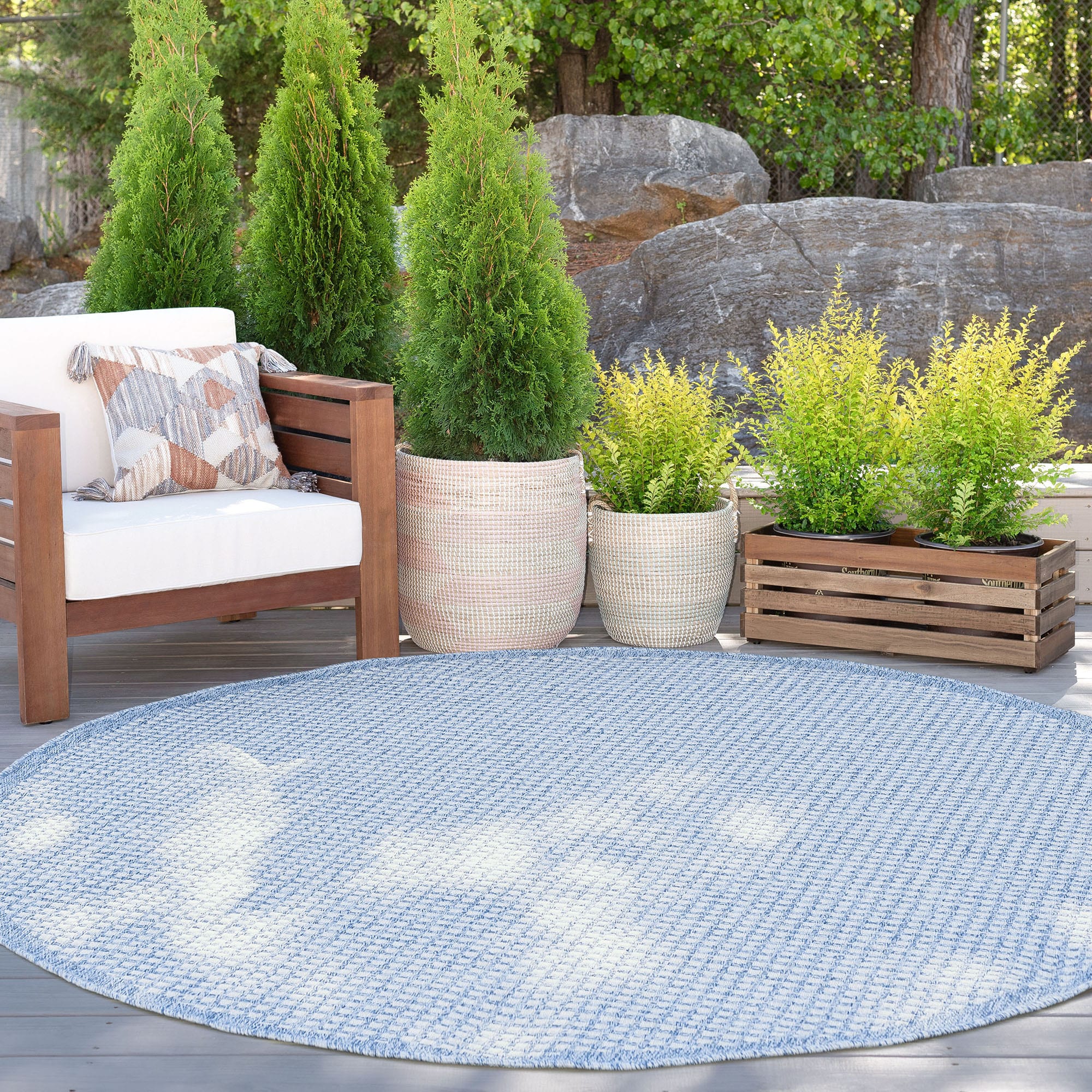 Tayse DEN1002 6RND Denver 6 x 6 (ft) Loomed Polypropylene Blue Round Indoor/Outdoor Area rug