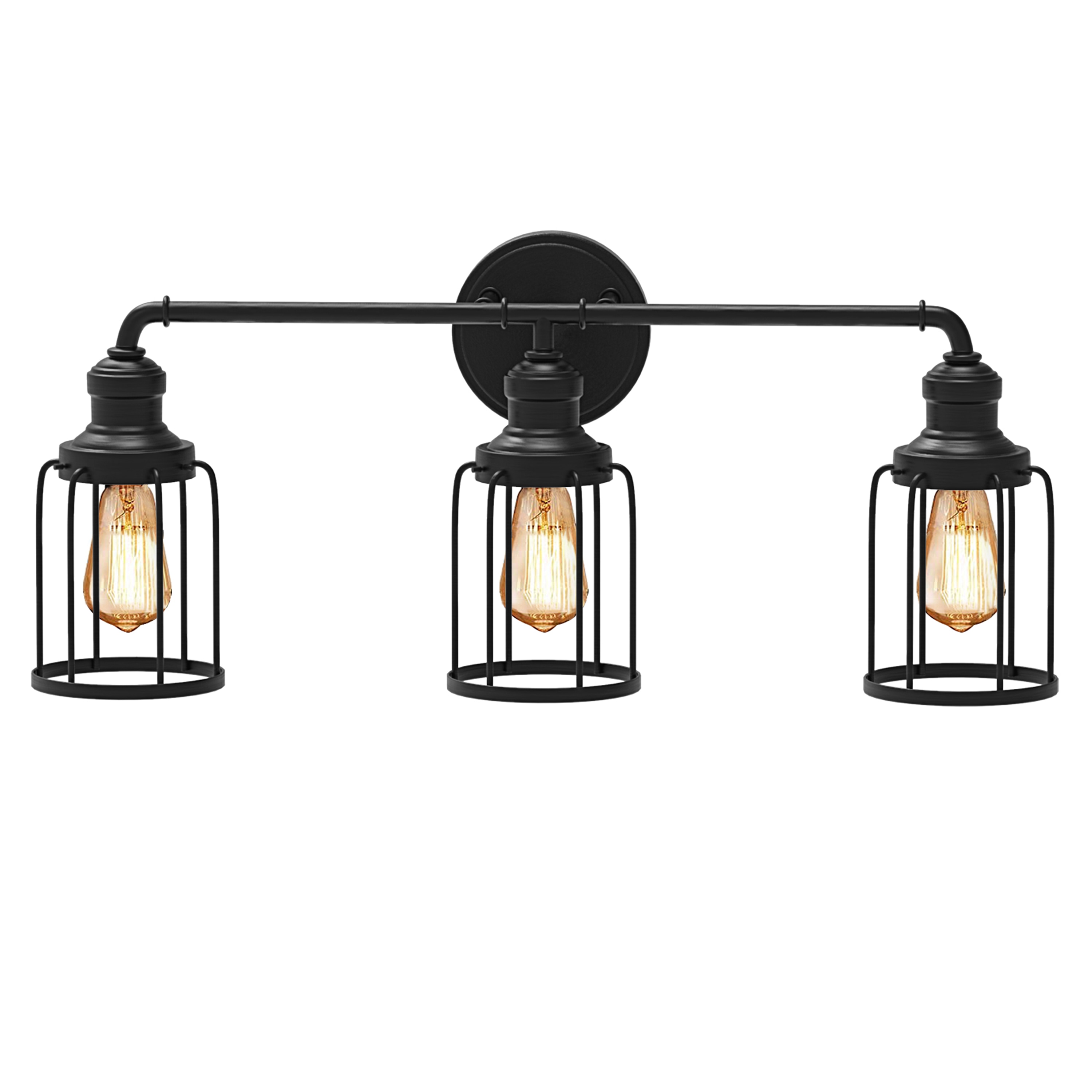 Cedar Hill 24 in. Indoor Black Caged 3-Light Modern Bathroom Vanity Light