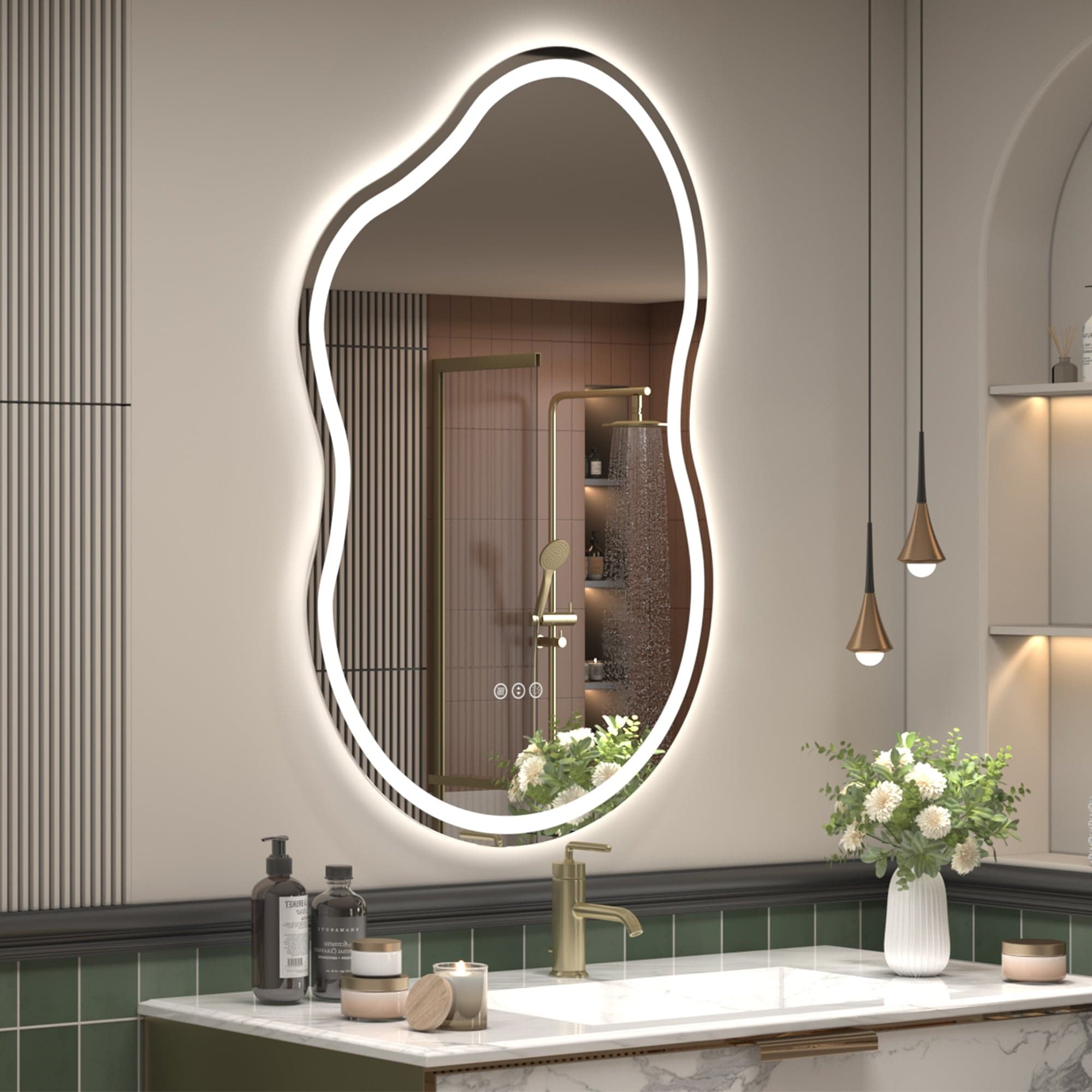Boyel Living Frontlit Cloud-Shaped Glass Bathroom Vanity Mirror Dimmable LED Lights Fog-Free 24-in x 40-in