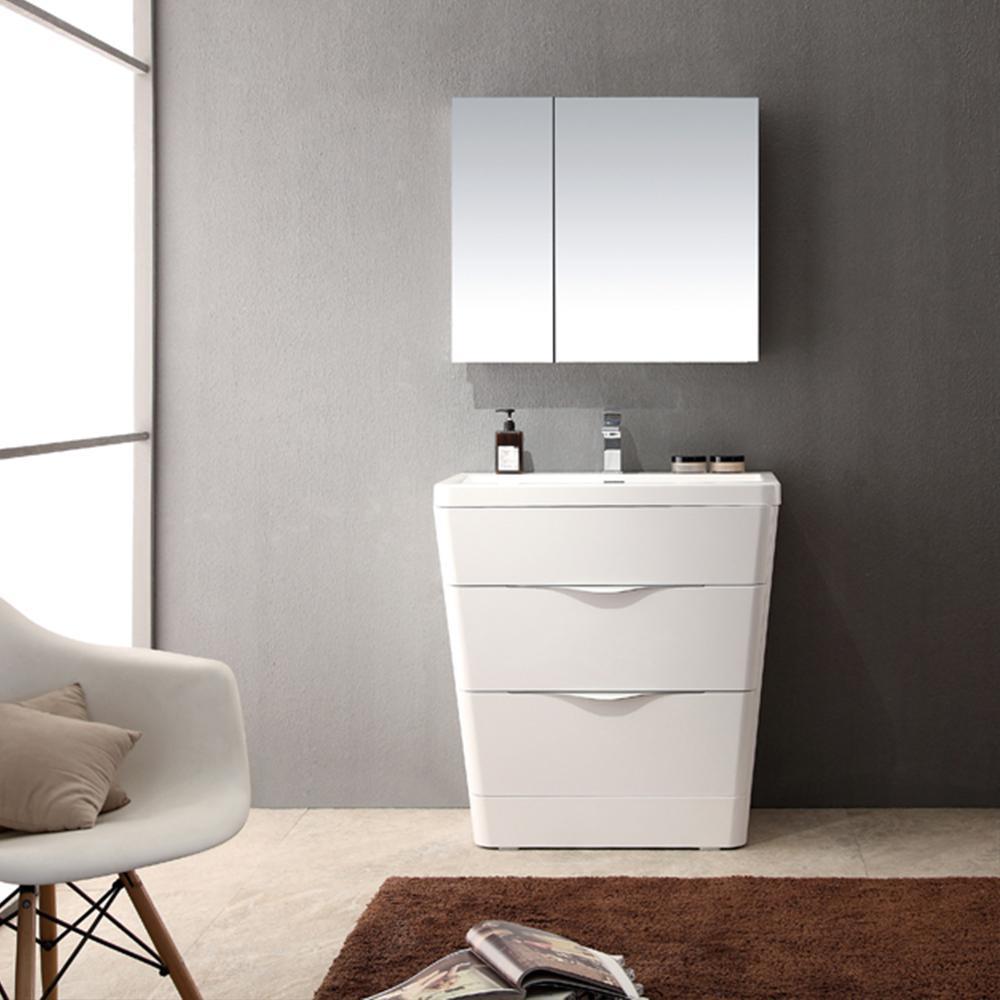 Fresca FCB8532WH-I Milano 32-in Glossy White Single sink Floating Bathroom Vanity with White Acrylic Top