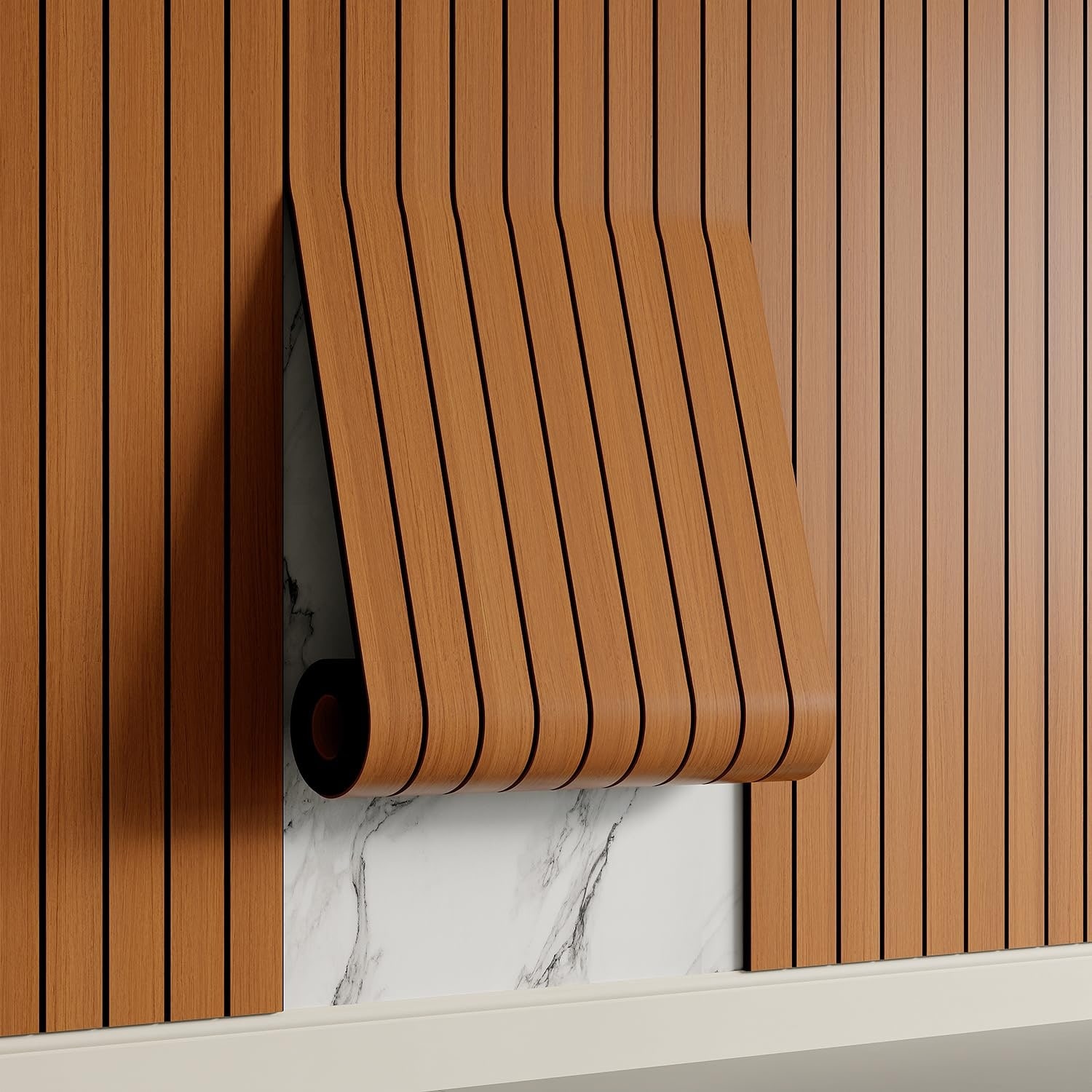 Etokfoks PVC slat wall panel peel and stick faux wood grain 3D vertical design 236 x 15 7 x 0 13 in with self adhesive backing #LETKXF1BM