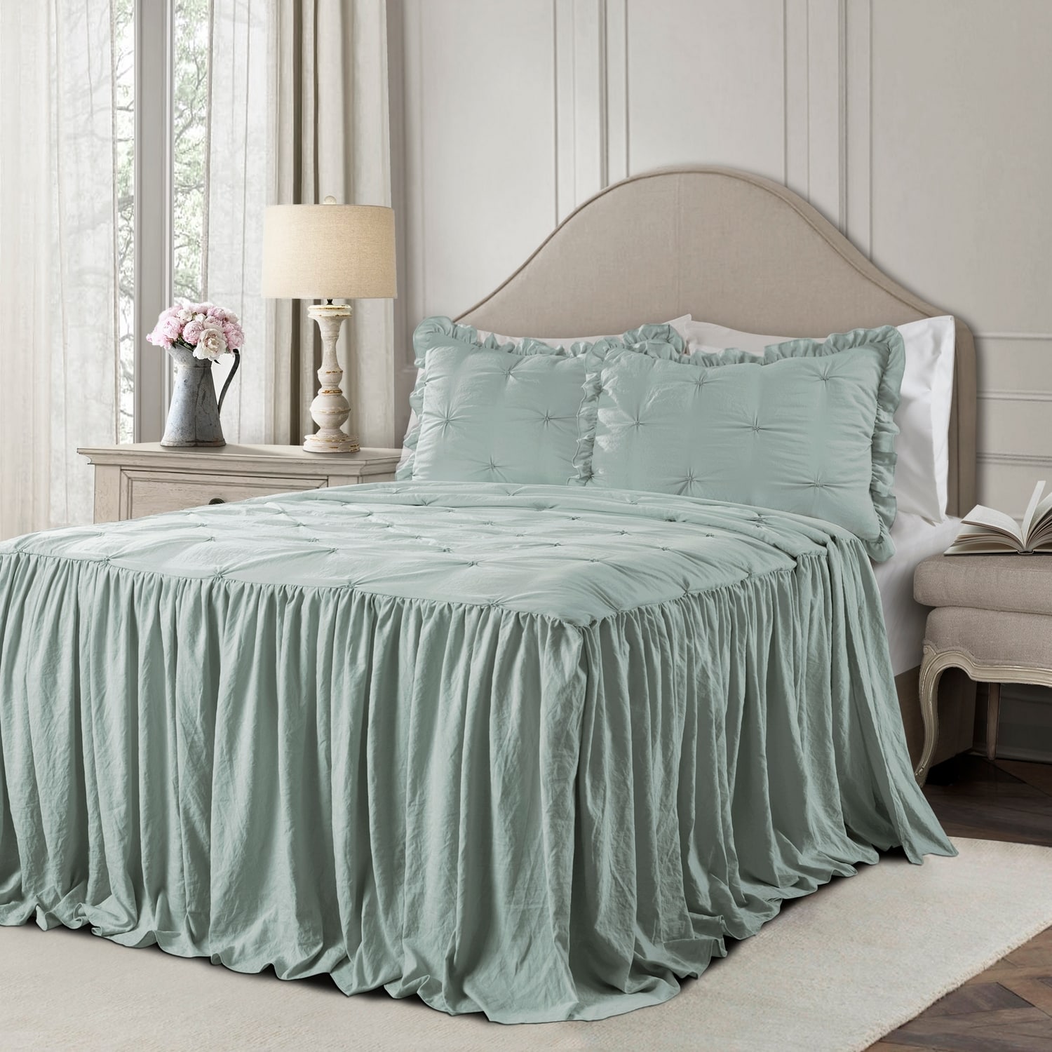 Lush Decor 16T004015 Blue Solid Queen Bedspread