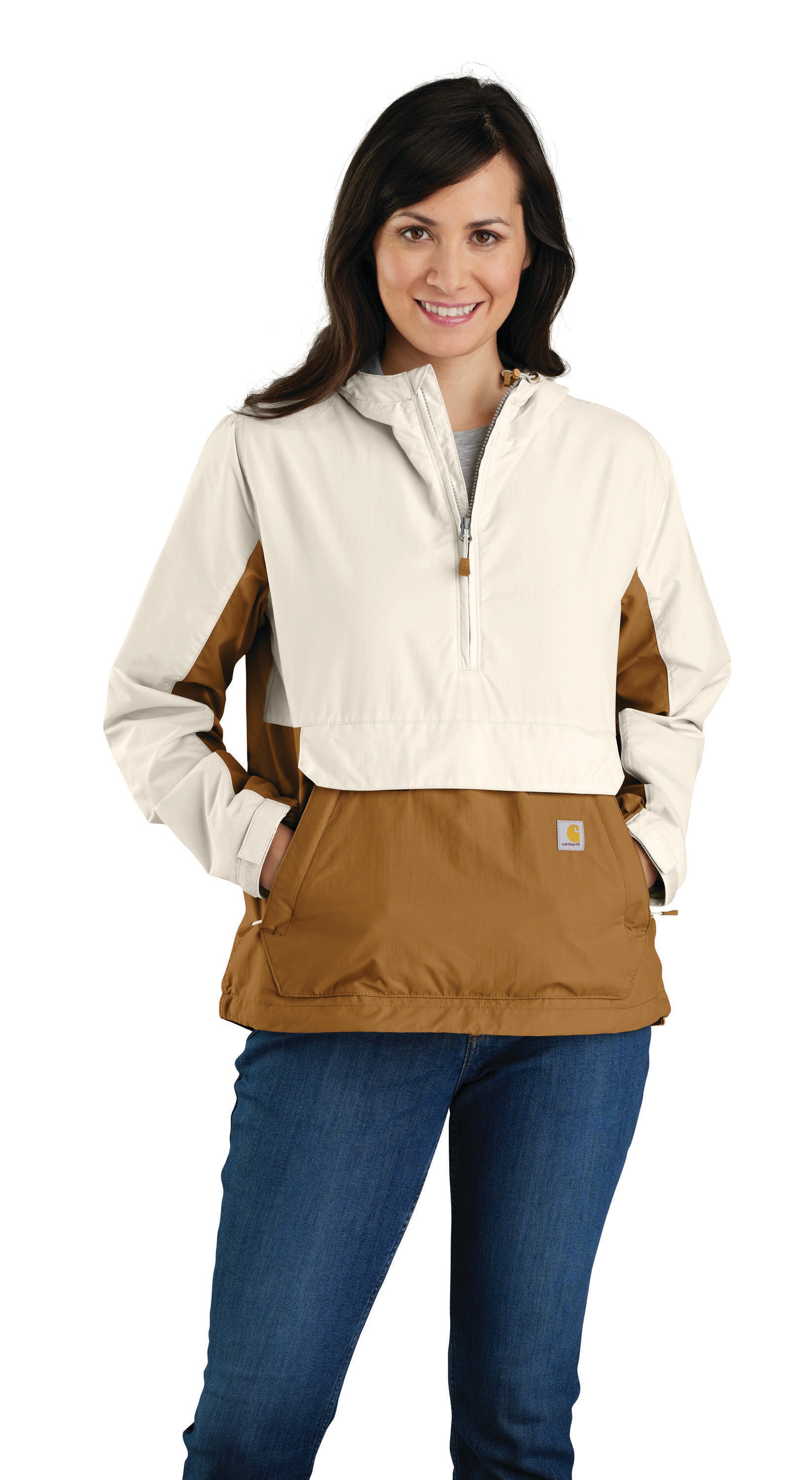 Carhartt 105861-W24LREG Women's Malt/ Brown Hooded Rain jacket ( Large )