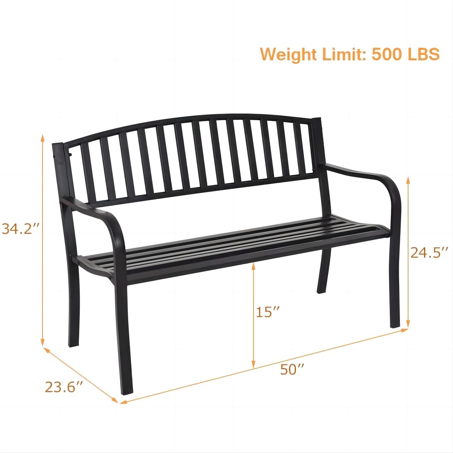 Forclover Outdoor Steel Park Bench 50-in W x 34.2-in H Black Steel ...