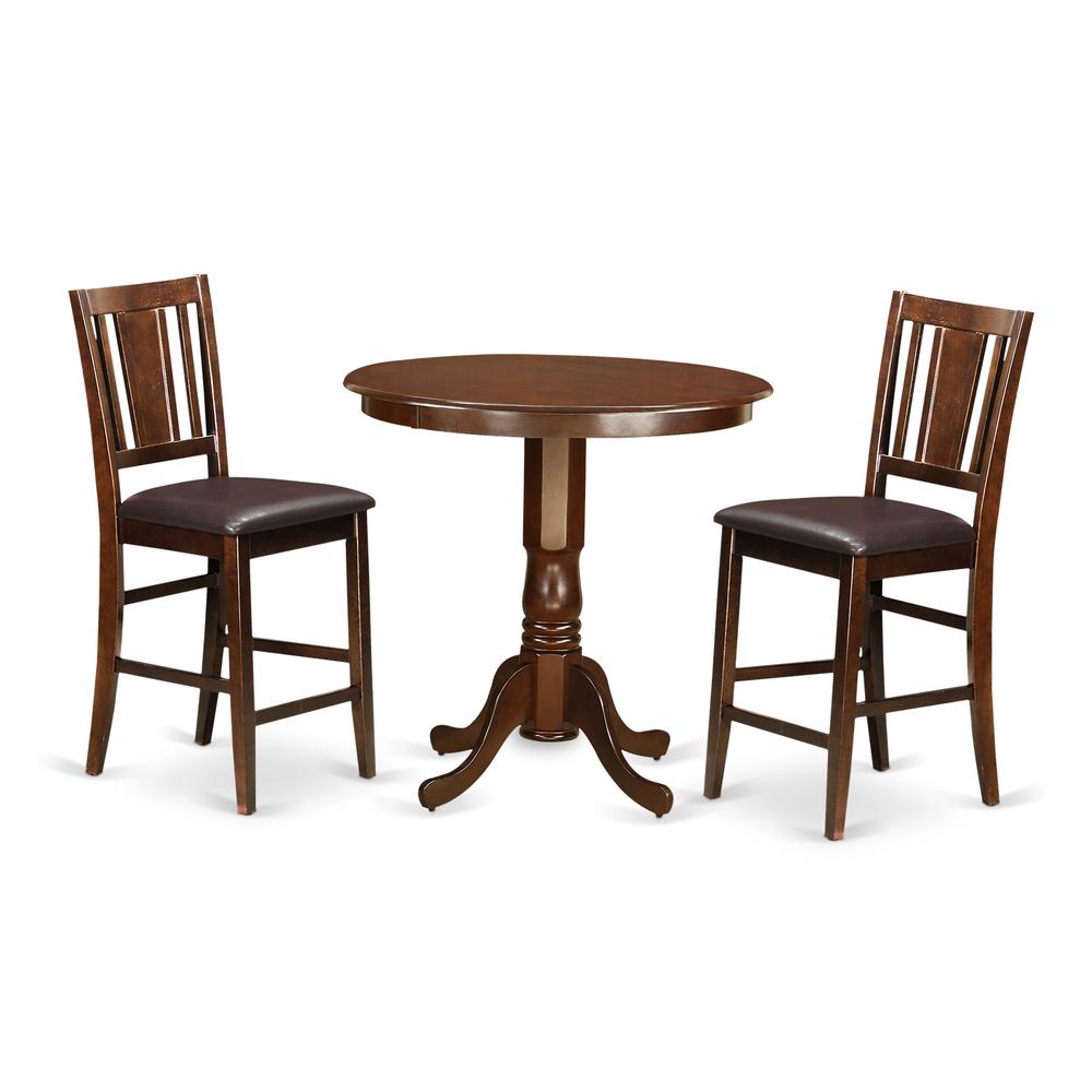 East West Furniture JABU3-MAH-LC 3 Pc counter height set  high Table and 2 Dining Chairs