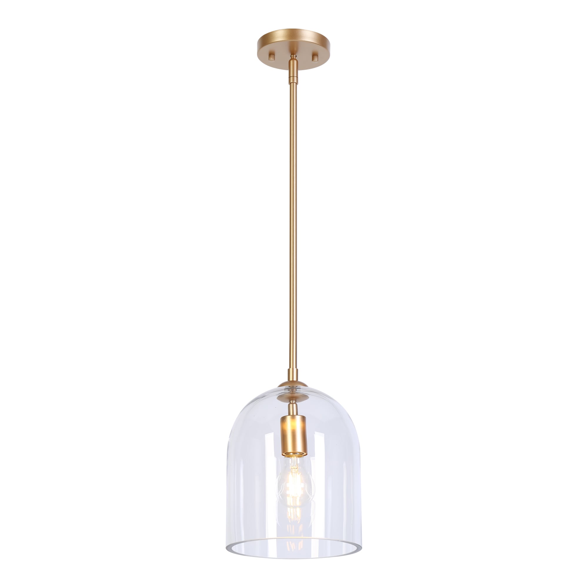 LNC LQIFQJY542509C Requintada 1 -Light Matte Gold with Clear Glass Modern/contemporary Clear glass Bowl Small Hanging Pendant light