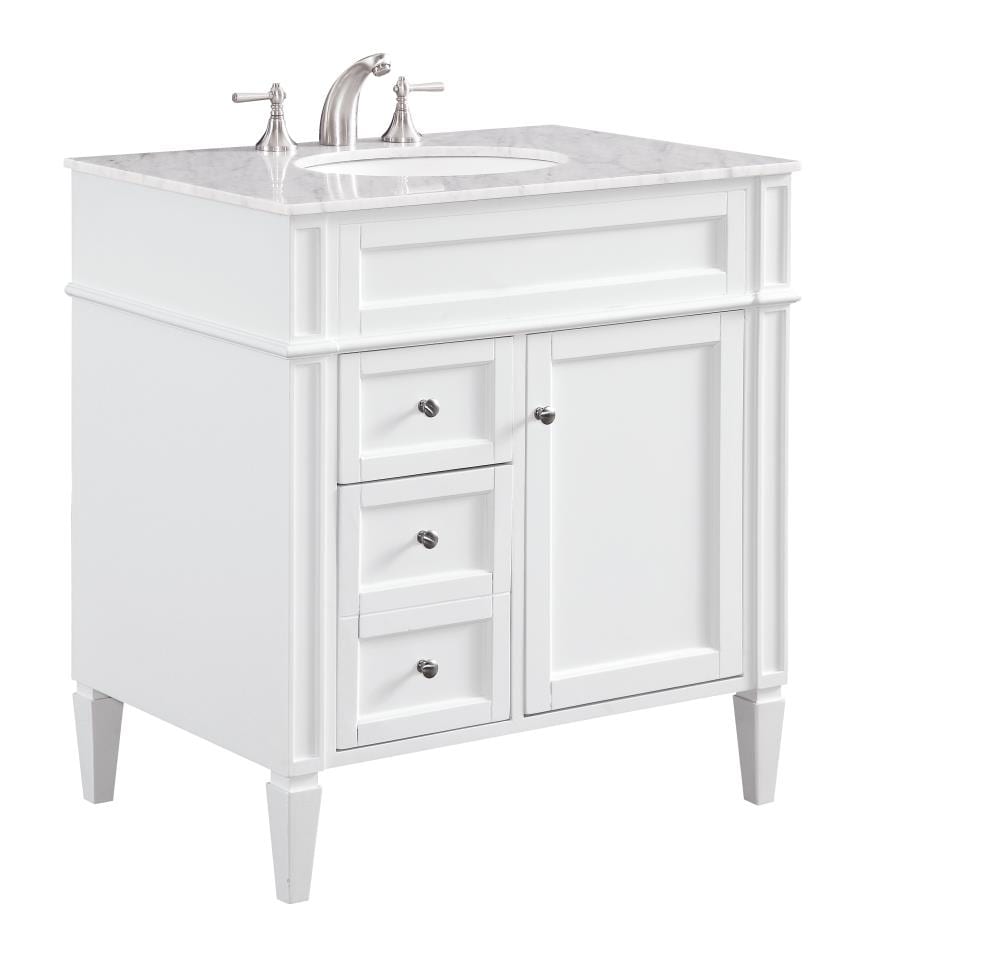 Elegant Decor First Impressions 32-in White Undermount Single Sink Bathroom  Vanity with White Carara Marble Top in the Bathroom Vanities with Tops department  at