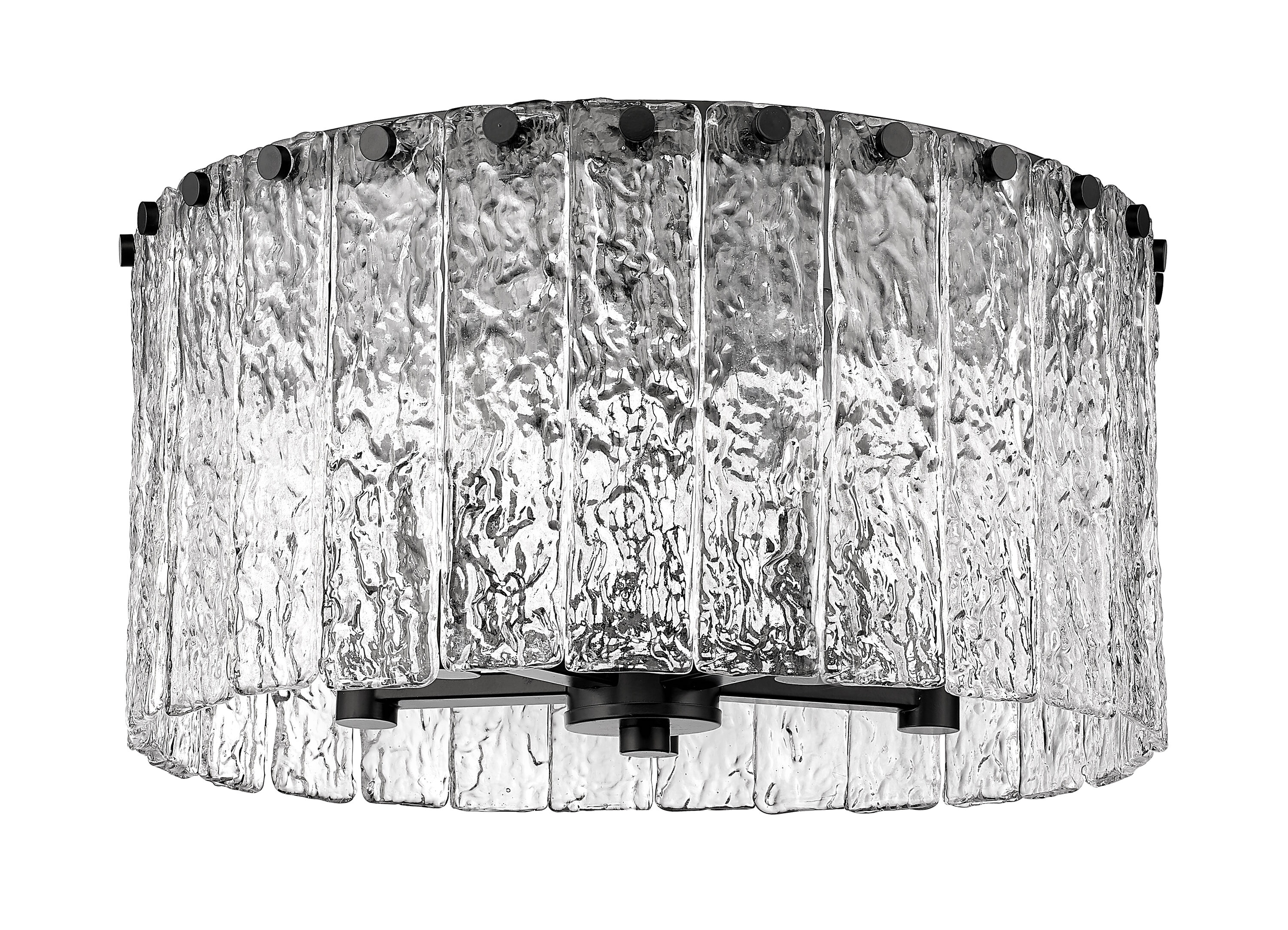 Glacier Matte Black Steel and Glass Drum LED Flush Mount