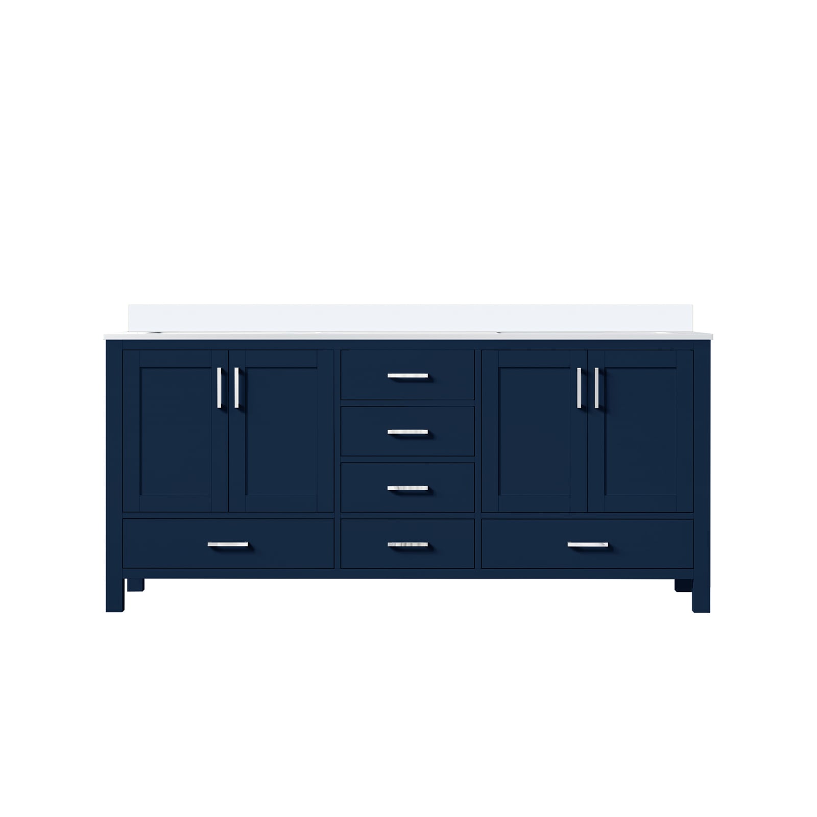 Lexora LVJ72DE300 Jacques 72-in Navy Blue Undermount Double Sink Bathroom Vanity with White Cultured Marble Top