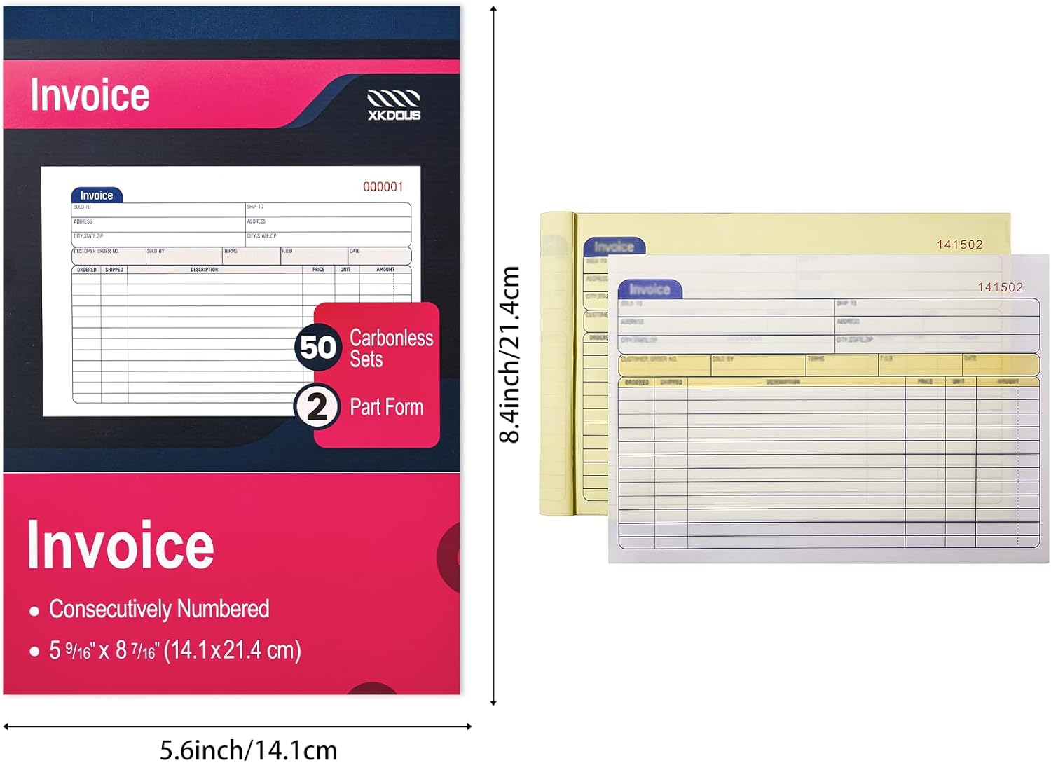 Etokfoks 5 Pack Invoice Receipt Book 2 Part Carbonless 5 9 16 x 8 7 16 ...