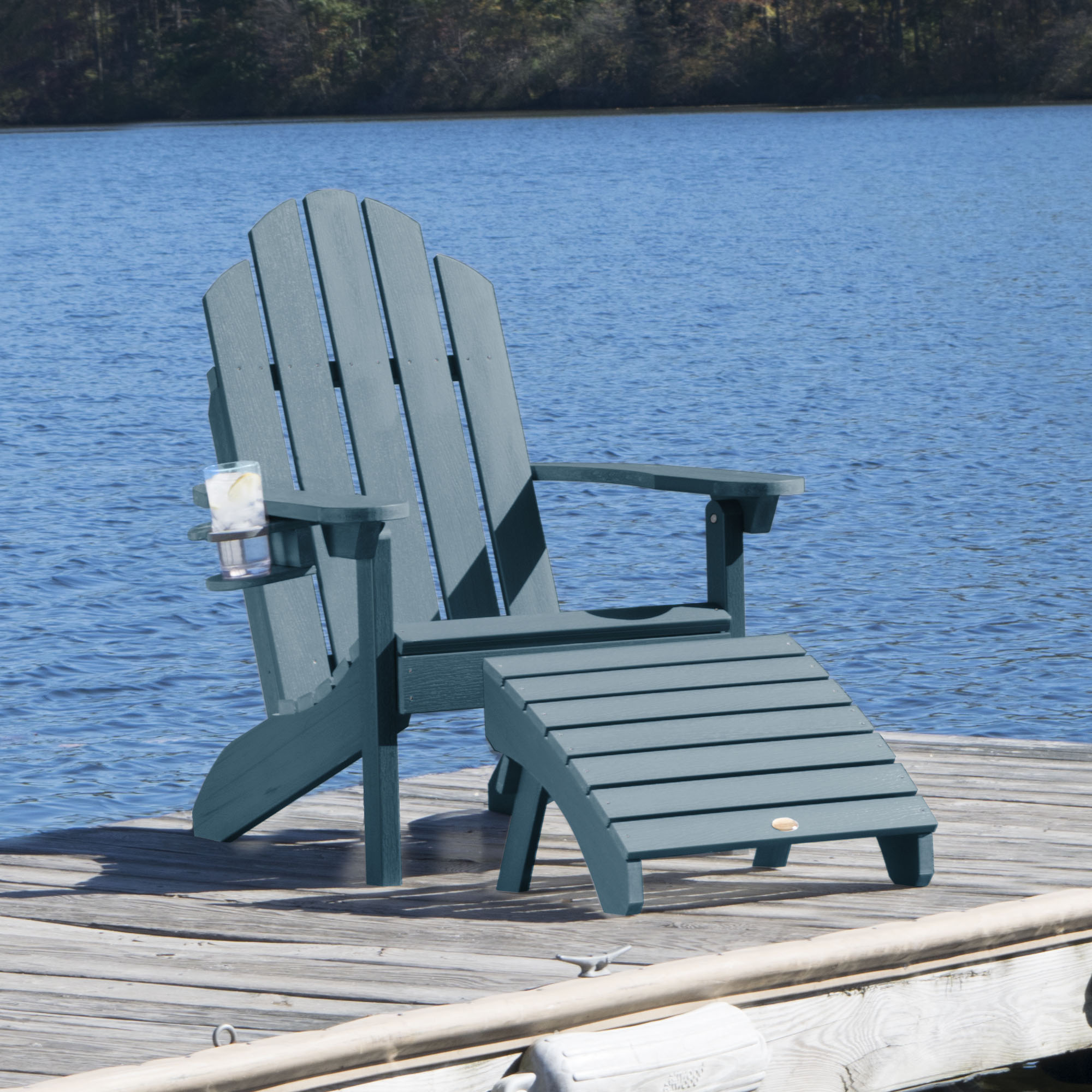 highwood AD-KITCLAS4-NBE The Adirondack Nantucket Blue Poly-lumber Frame Stationary Adirondack Chair with Slat Seat