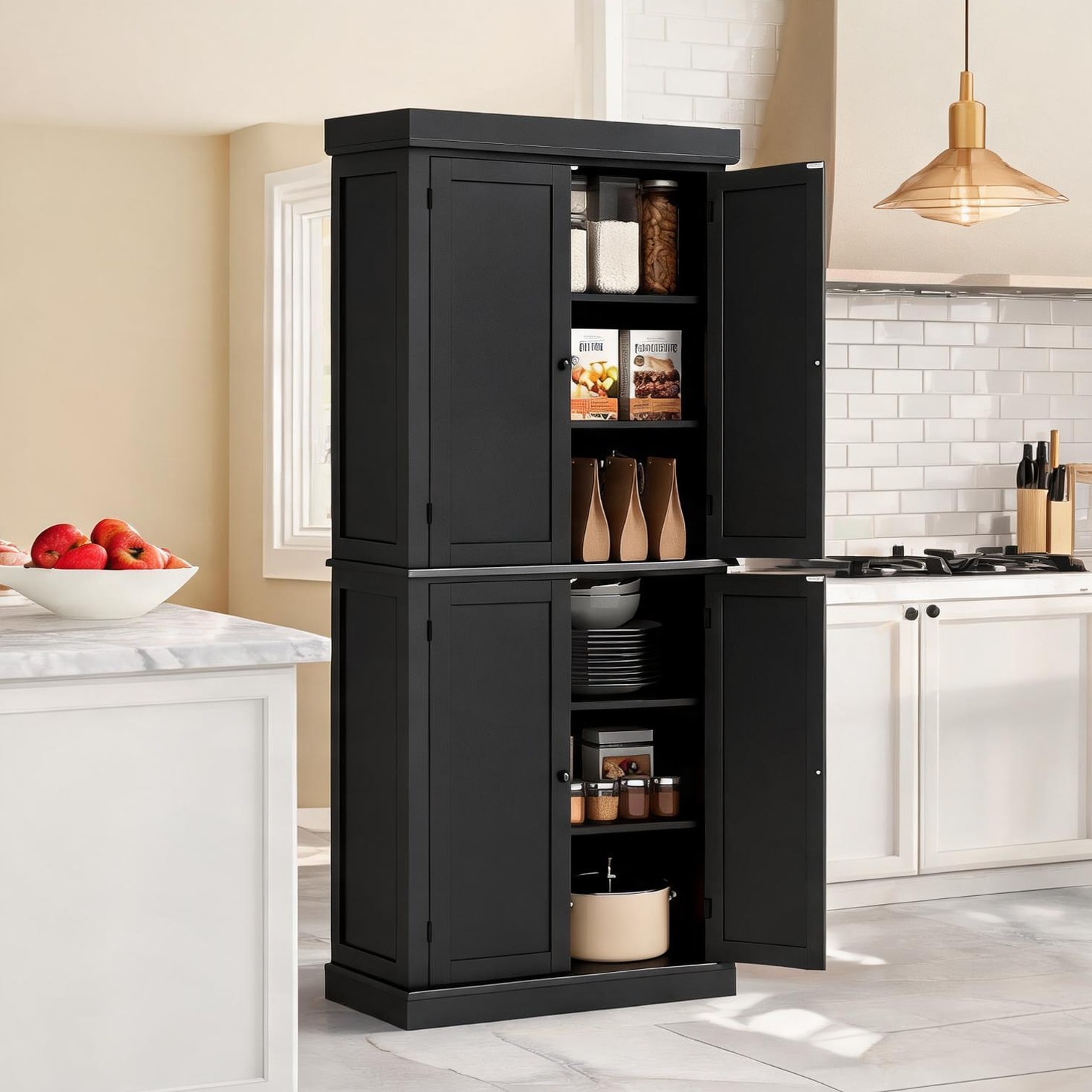 Naturefalls 72.5-Inch Tall Black-Toned Freestanding Kitchen Pantry ...