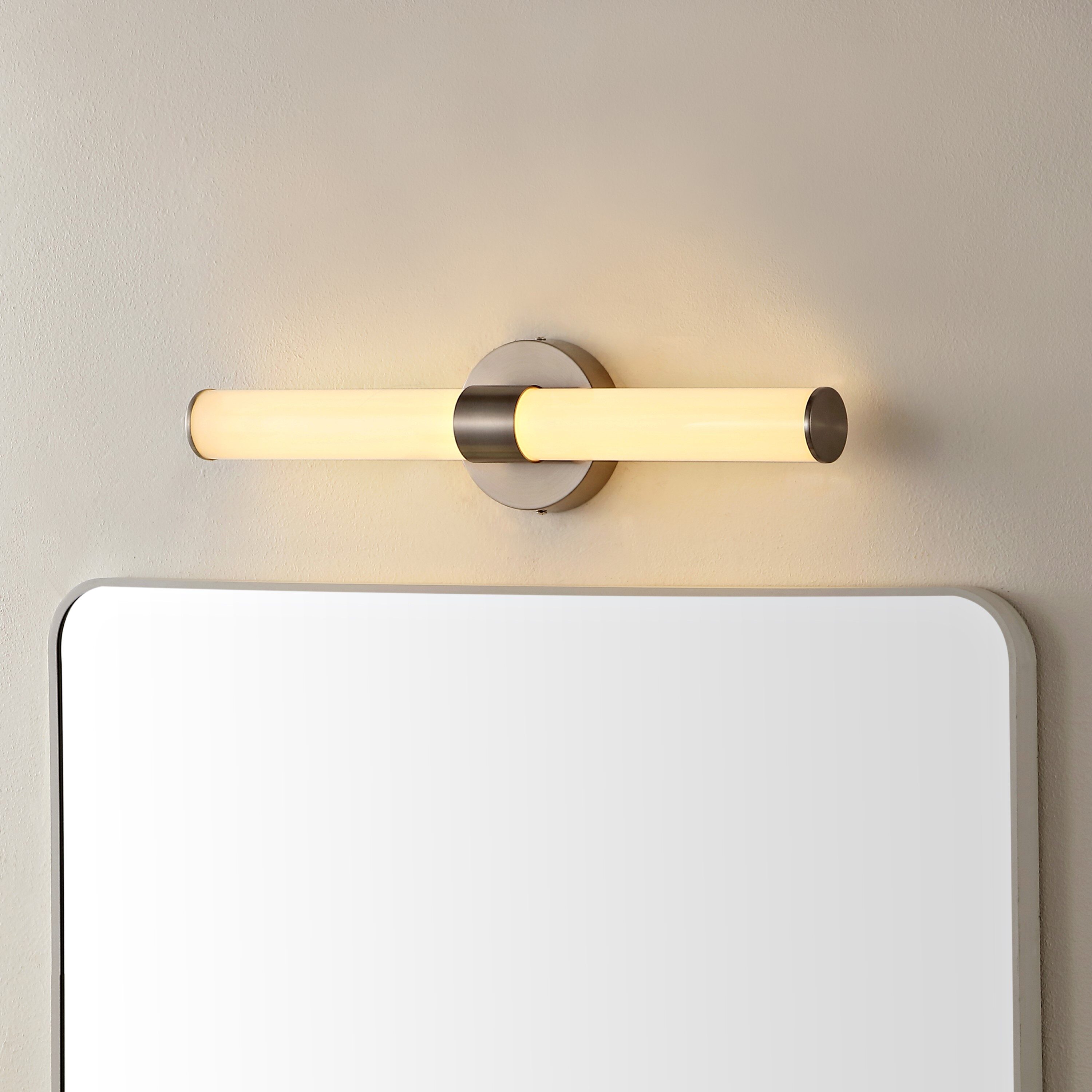 JONATHAN  Y JYL7119B Brooks Iron Integrated Industrial Mid-Century 20.13-in 1 -Light Polished Nickel Integrated LED Vintage Vanity light