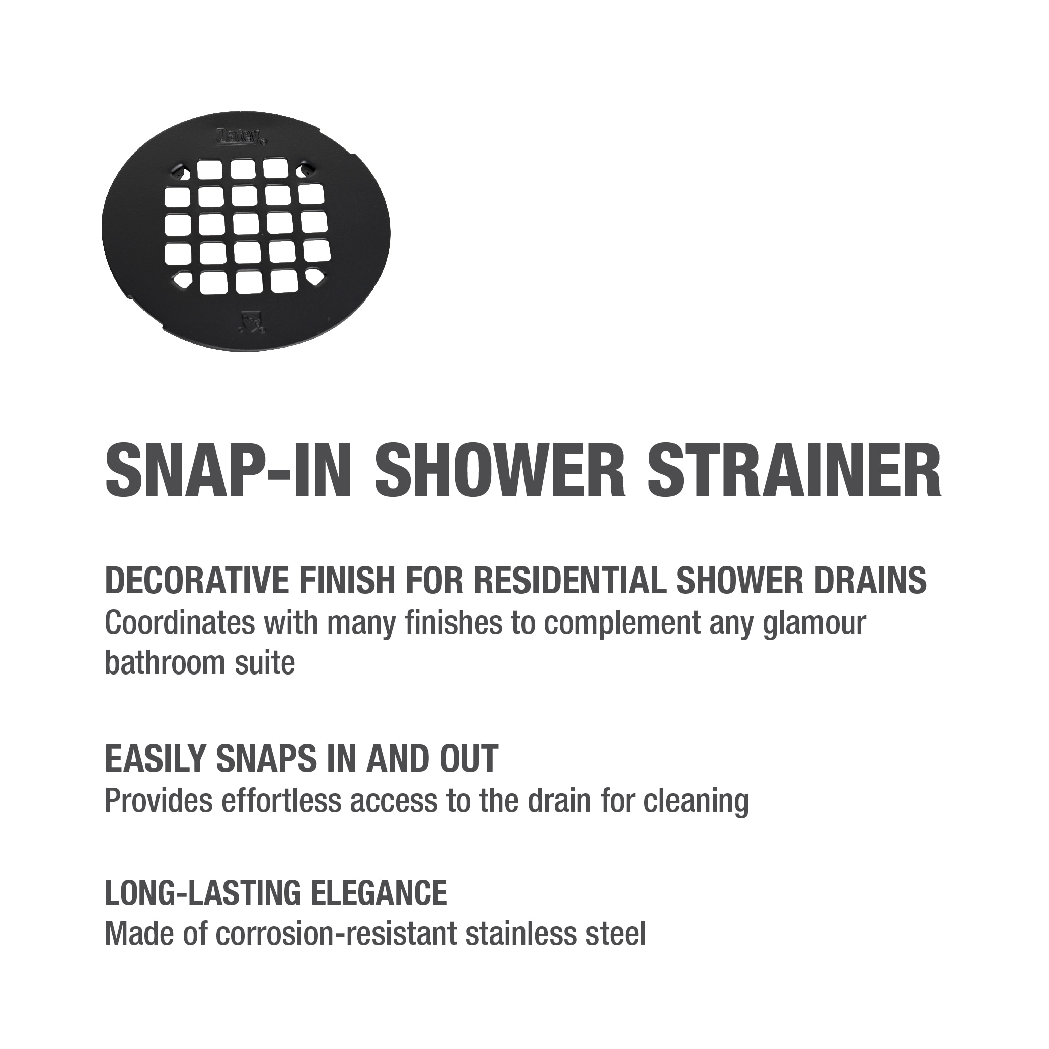 Modern Snap-In Shower Drain Strainer - Matte Black | Stainless Steel | Signature Hardware