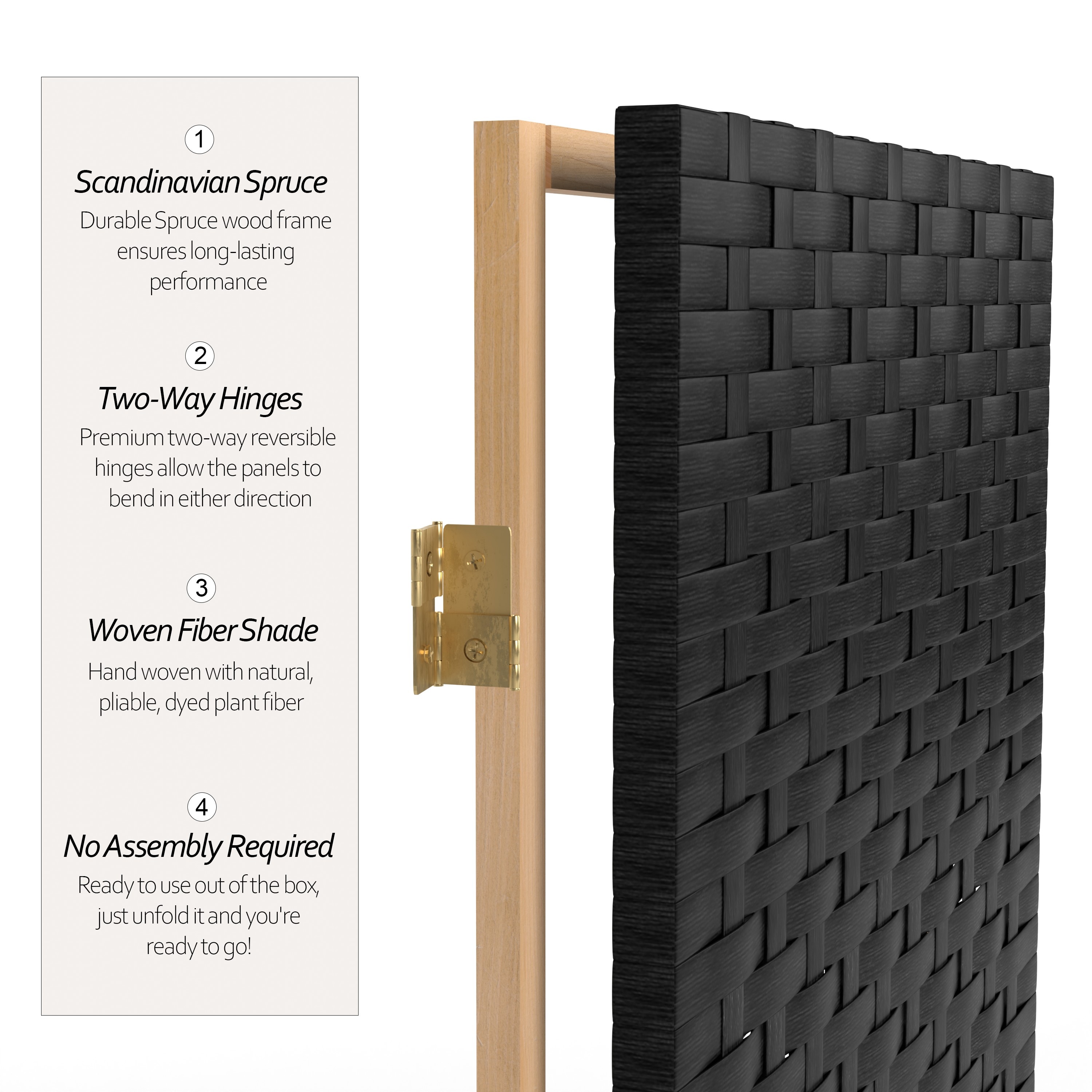Oriental Furniture SS4FIBER-BLK-3P Indoor-Privacy-Screens - View #2
