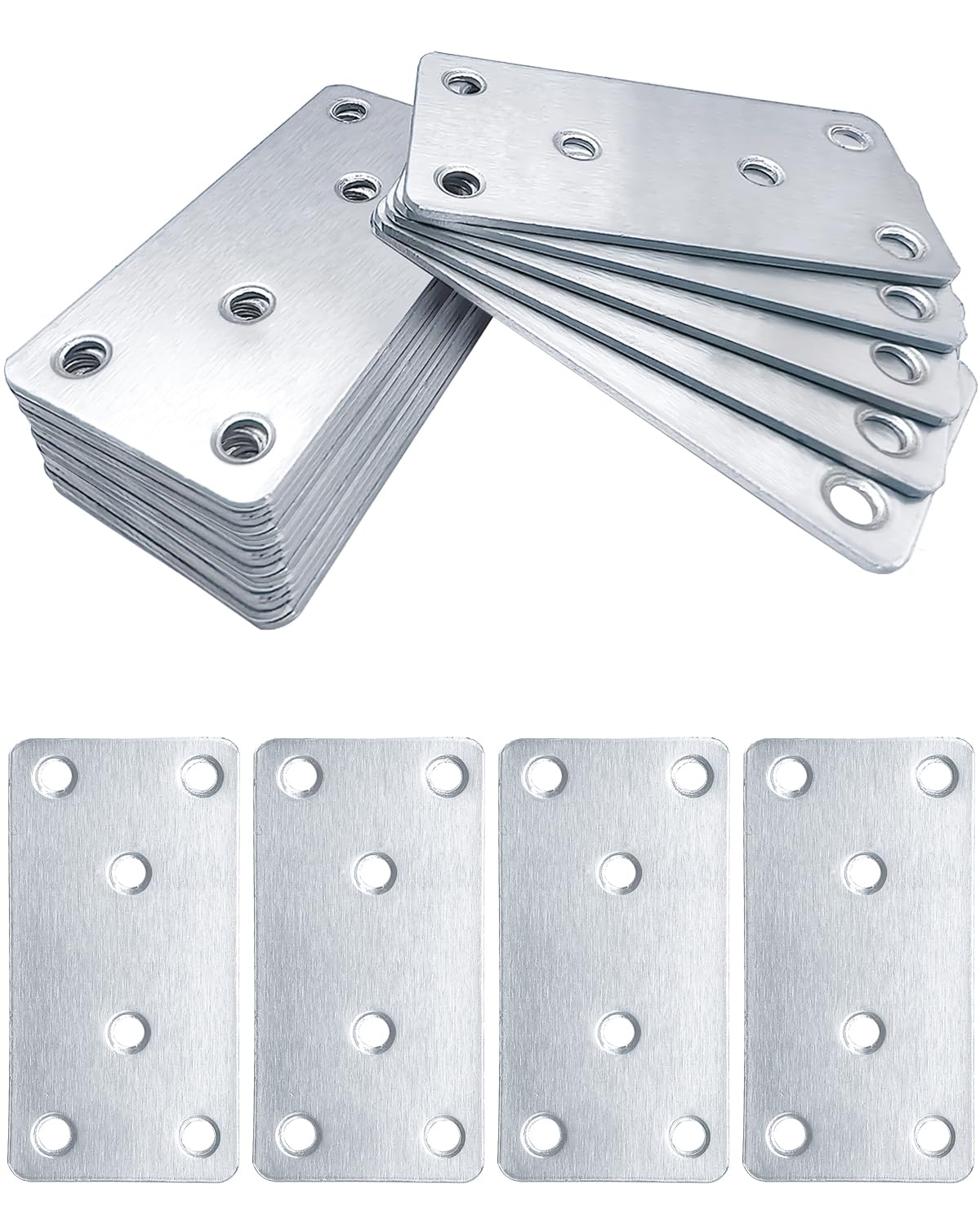 KHKFY  Flat Mending Plate for Wood Silver Three Point One Inch by One Point Five Inch Stainless Steel Brace Bracket with Six Holes for Furniture