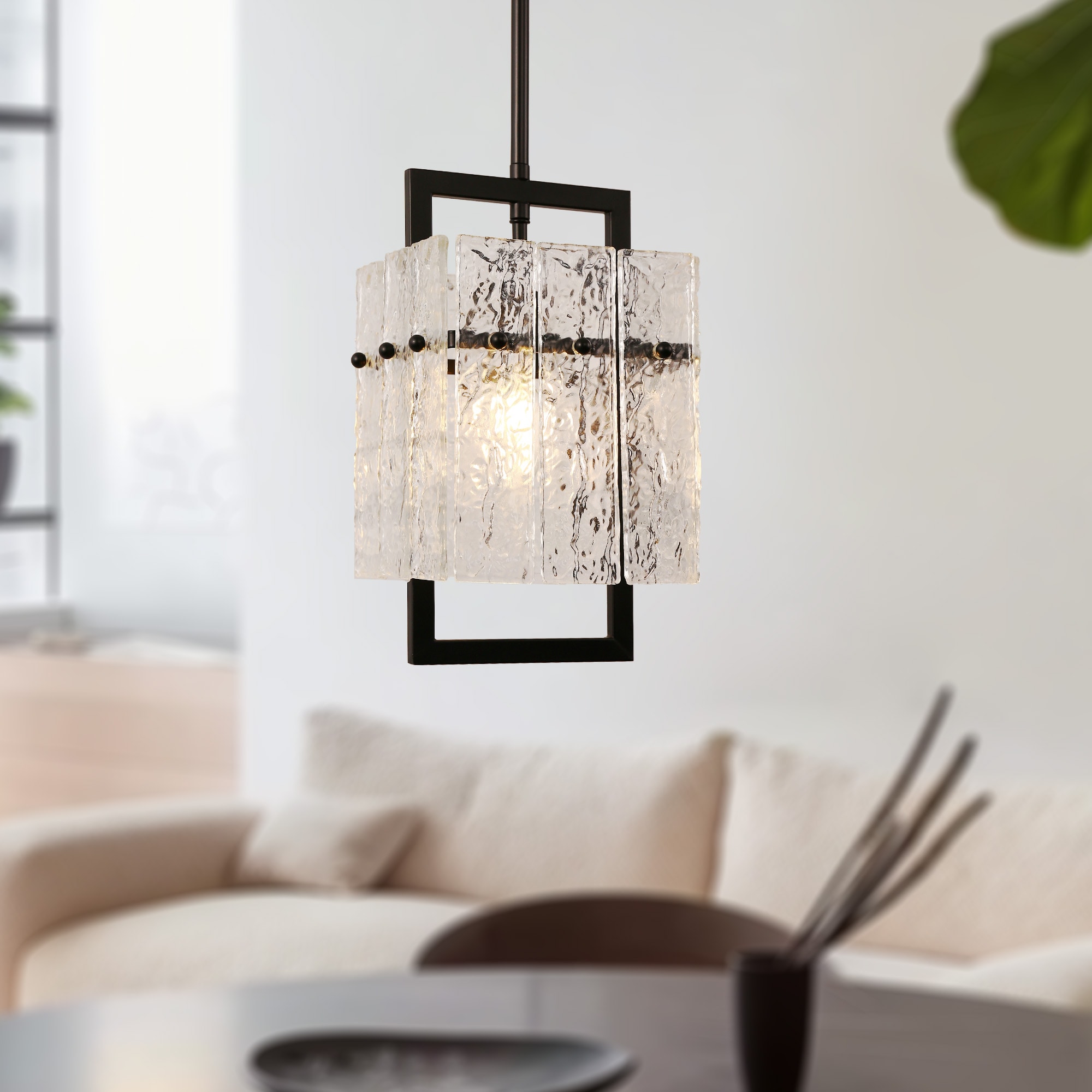YANSUN LA-IP00701ABL-1A 1 -Light Black Industrial Art glass Square Mini Hanging Pendant light