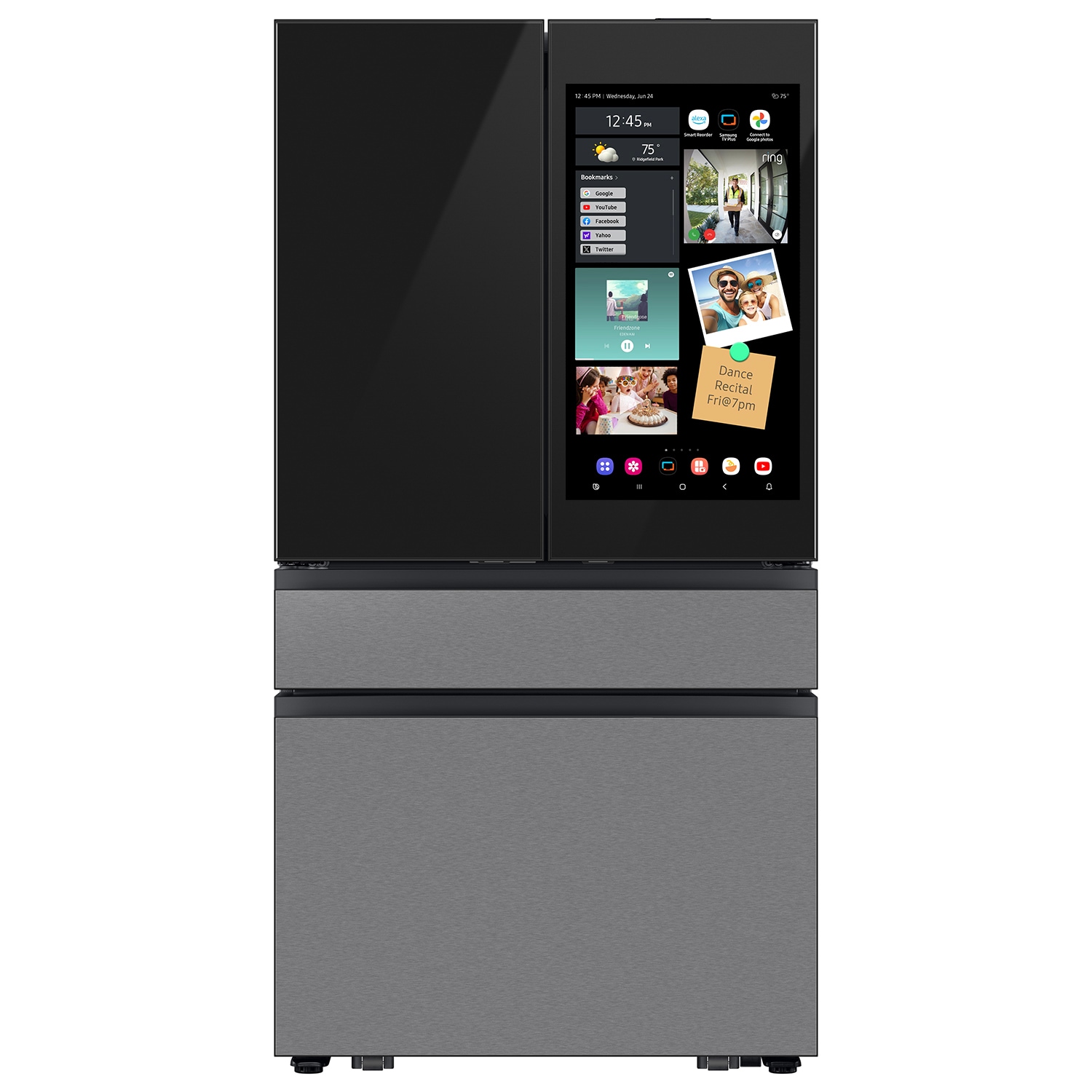 Samsung RF90F23AECR Bespoke Counter-Depth 22.5-cu ft 4 -Door Smart Compatible French Door Refrigerator with Dual Ice Maker with Water Dispenser and Door within Door ( Charcoal Glass Top with Stainless Steel Bottom Panels ) ENERGY STAR Certified