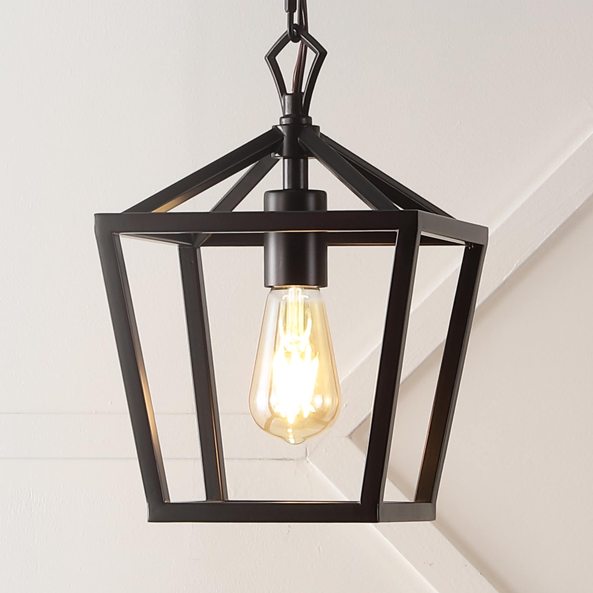 JONATHAN  Y JYL7618A Oslin 8" Iron Chain Pagoda Vintage Oil Rubbed Bronze Farmhouse Clear glass Lantern Medium Hanging Pendant light