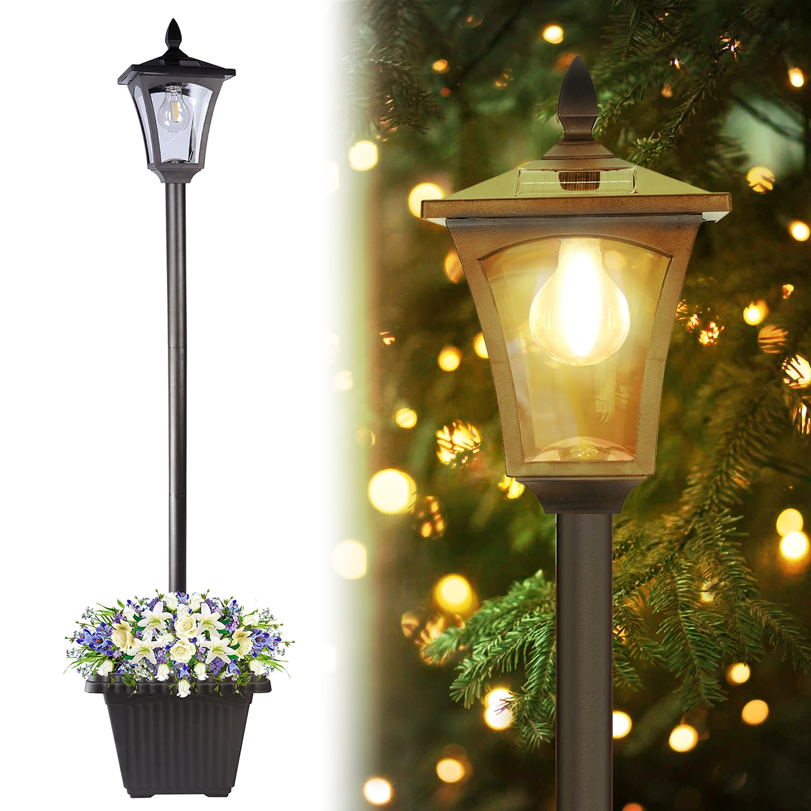 LamQee 63-in H Black Solar LED Post Light in the Complete Post Lights  department at
