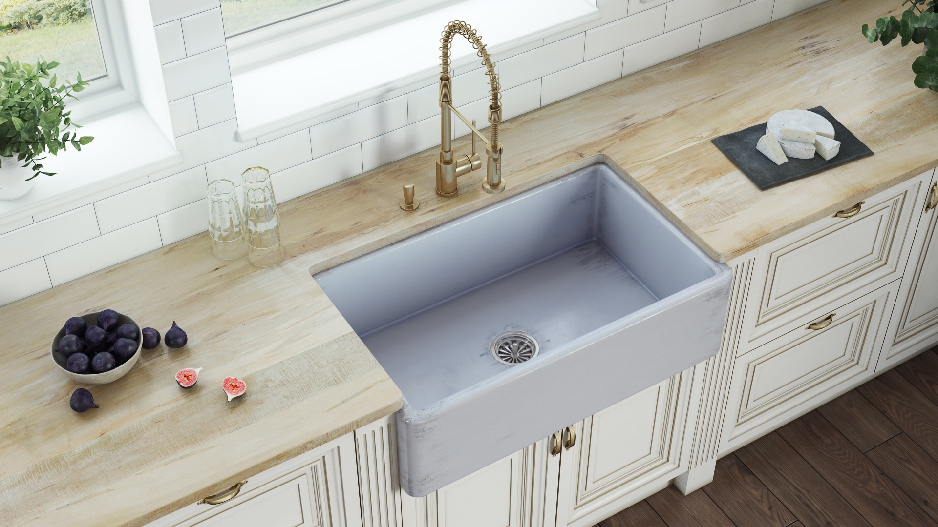 Distressed Coastal Blue Fireclay Farmhouse Apron-Front Kitchen Sink