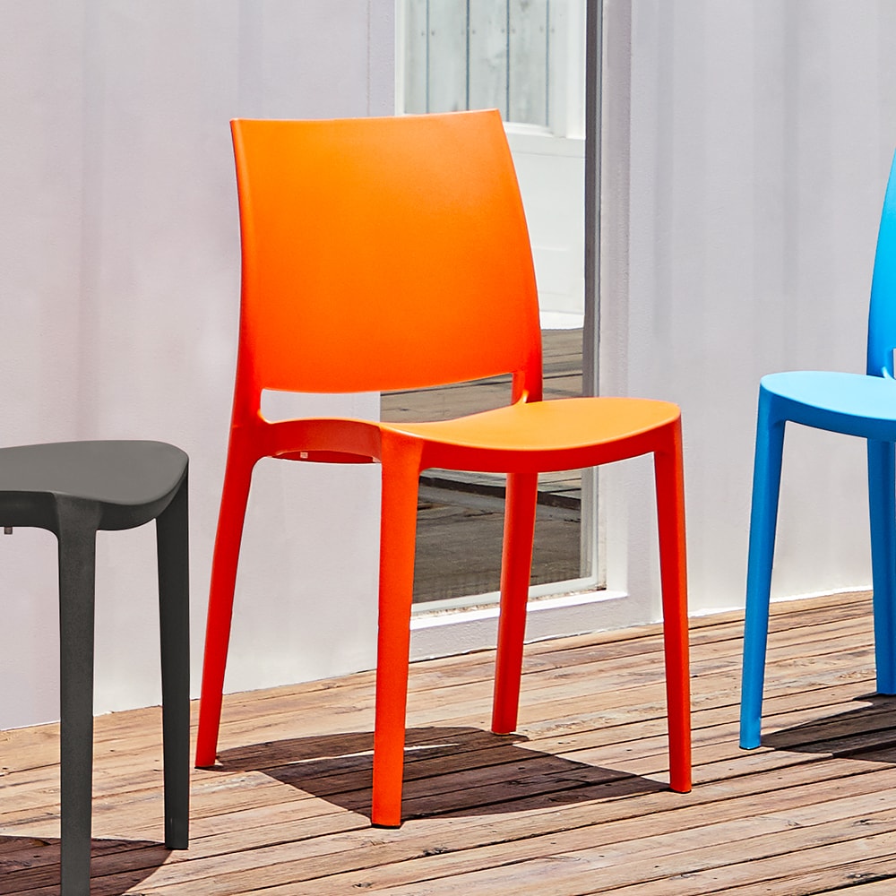 Lagoon 7052YB-SSLGA Sensilla Set of 4 Stackable Orange Resin Frame Stationary Dining Chair with Solid Seat