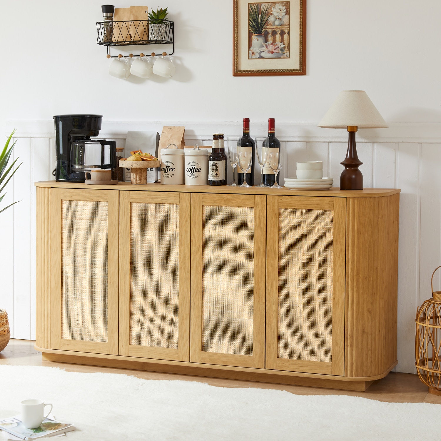 Streamdale Furniture -  64'' Wave TV Stand Rattan Door Cabinet