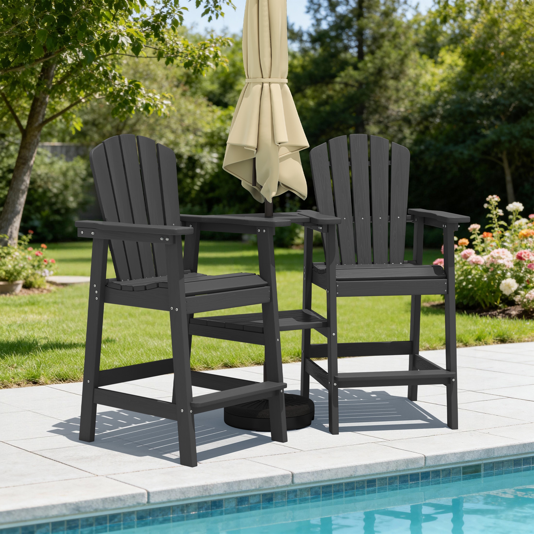 JEAREY Plastic Tall Adirondack Chair Set of 2 Black Hdpe Frame