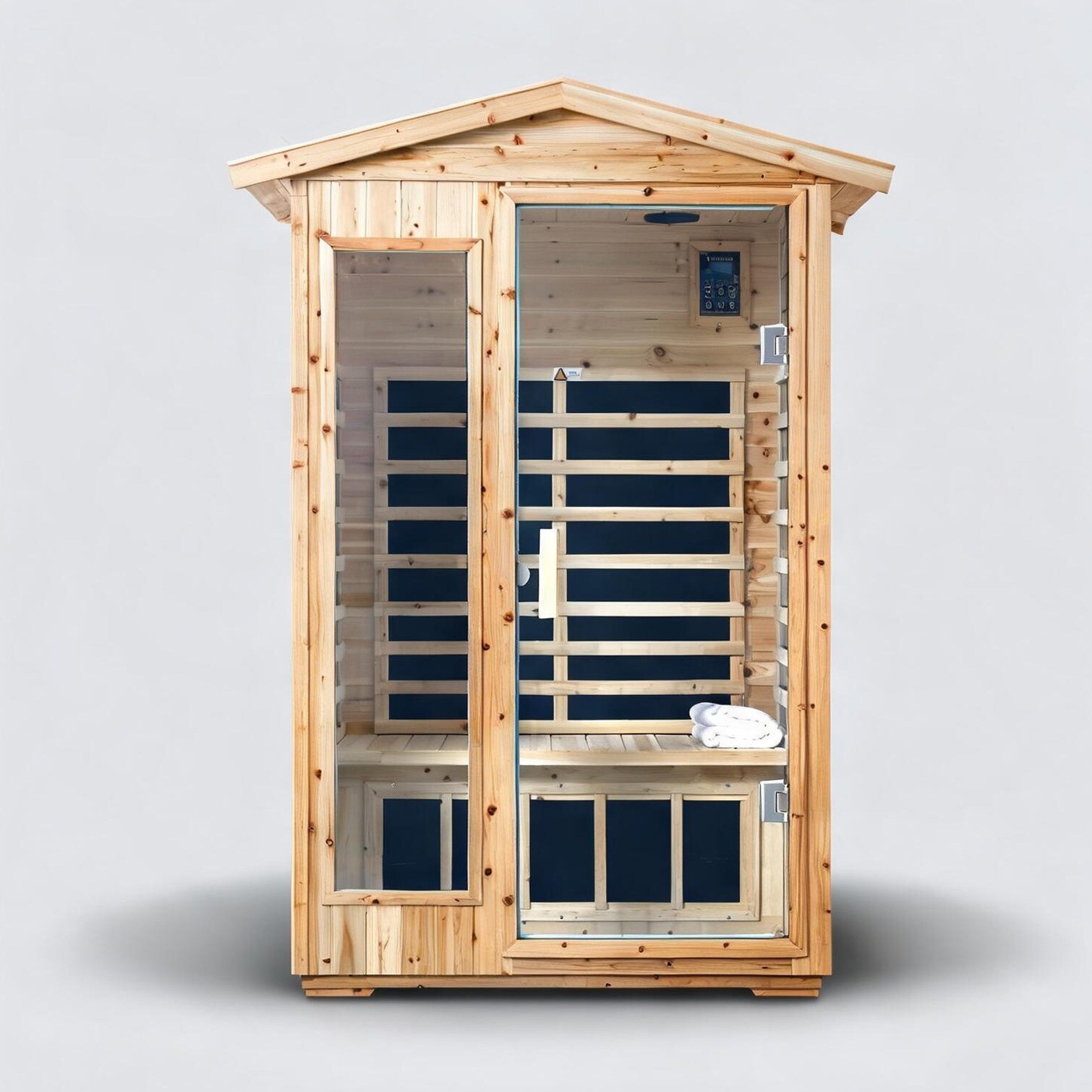 SunJet Natural Wood Tone Outdoor Far Infrared Sauna for Two Solid Red Elm Construction #175M9RGQWTJL