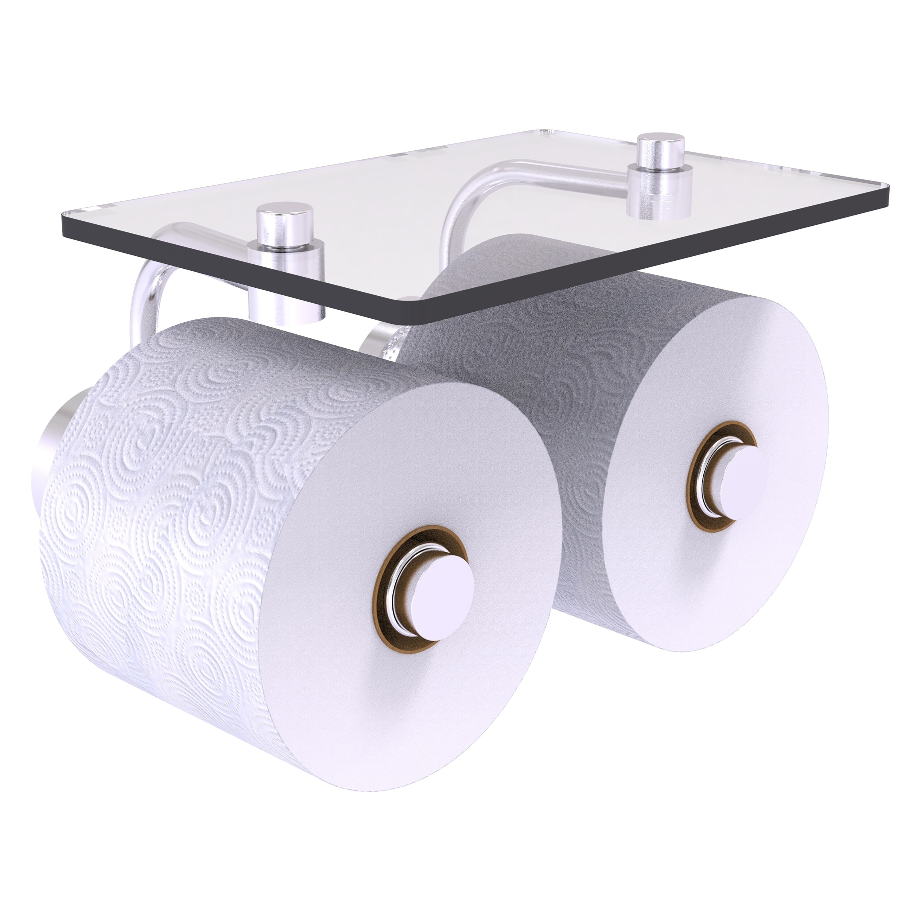 Allied Brass DT-24-2S-SCH Dottingham Satin Chrome Wall mount Double post Toilet Paper Holder 2 -Rolls with Storage