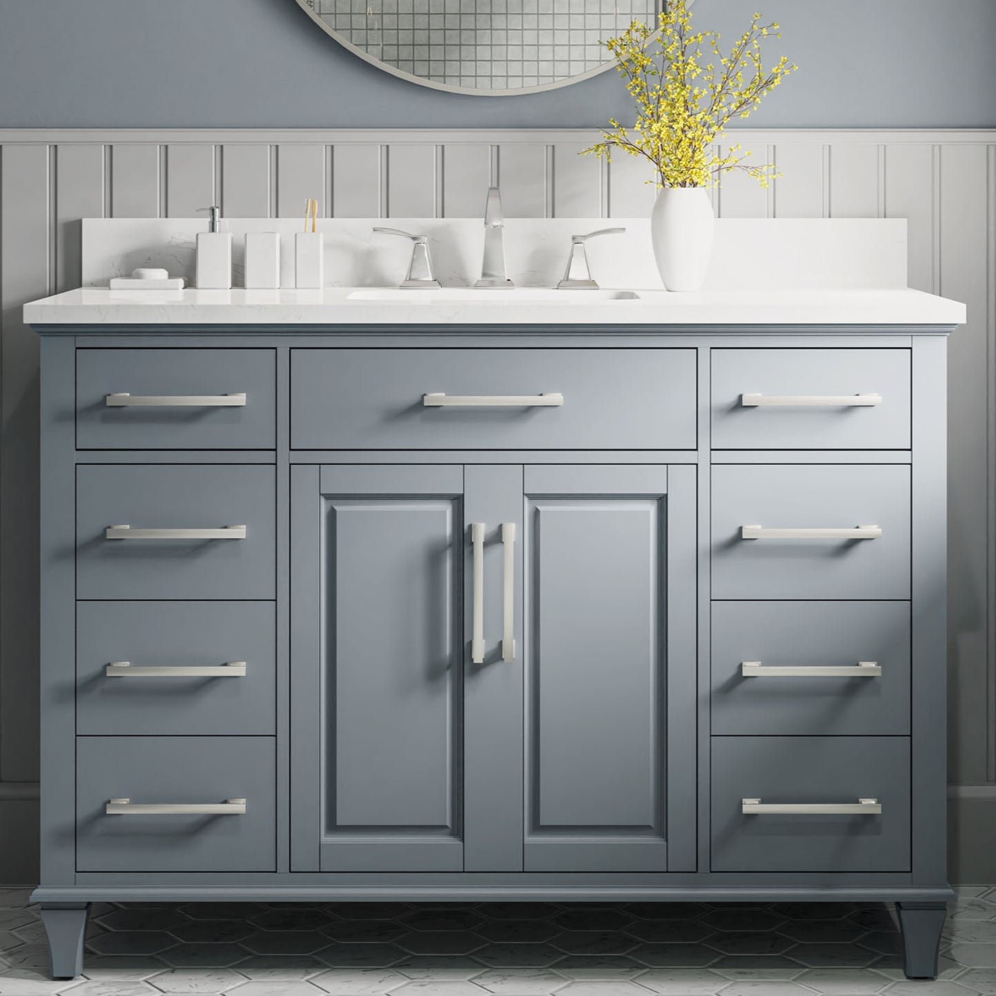 allen + roth 1789VA-48-310 Brookview 48-in Slate Blue Undermount Single Sink Bathroom Vanity with Carrara Engineered Marble Top