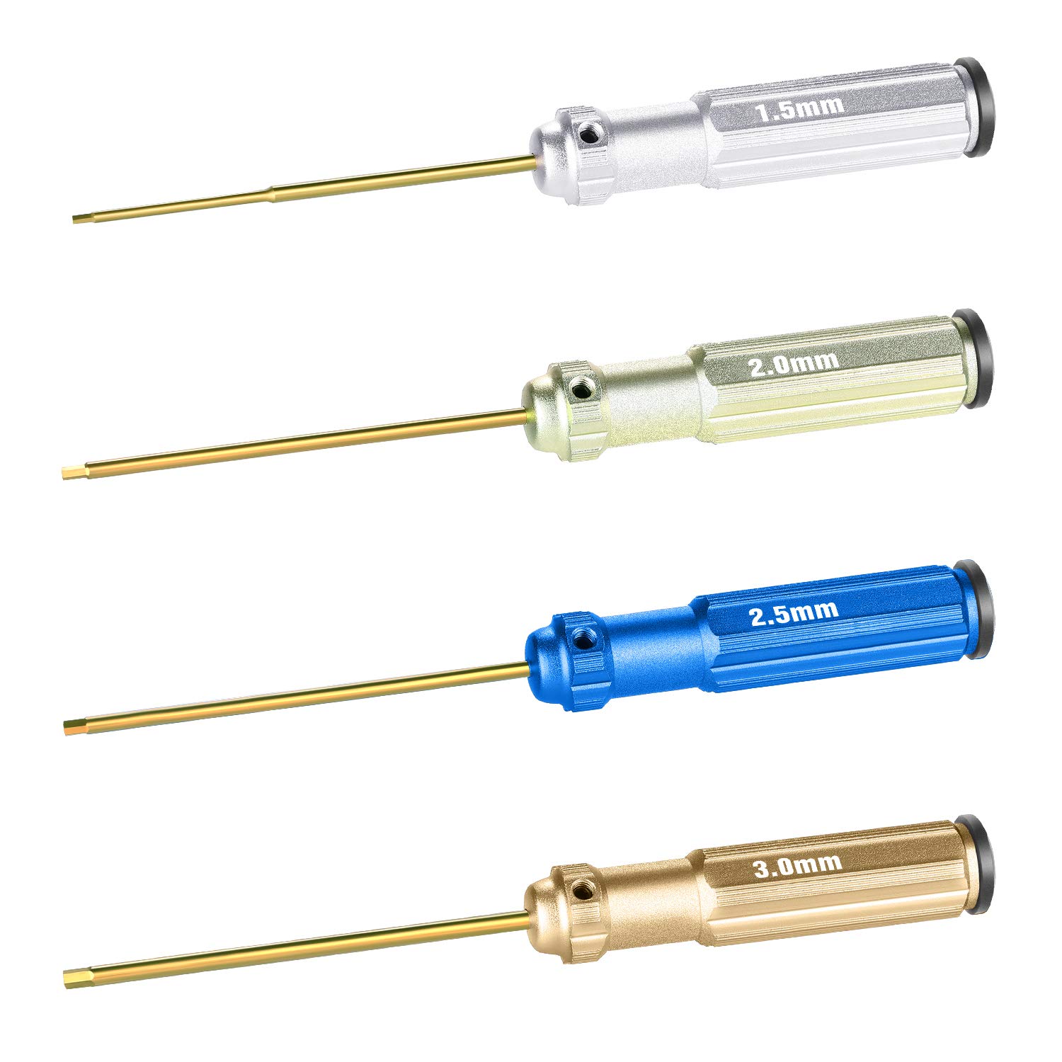DYRCJ  Set of 4 Hexagonal Screwdrivers Made of Titanium Nitride with Coloured Handles Compatible with 1 5 2 2 5 and 3mm Screws