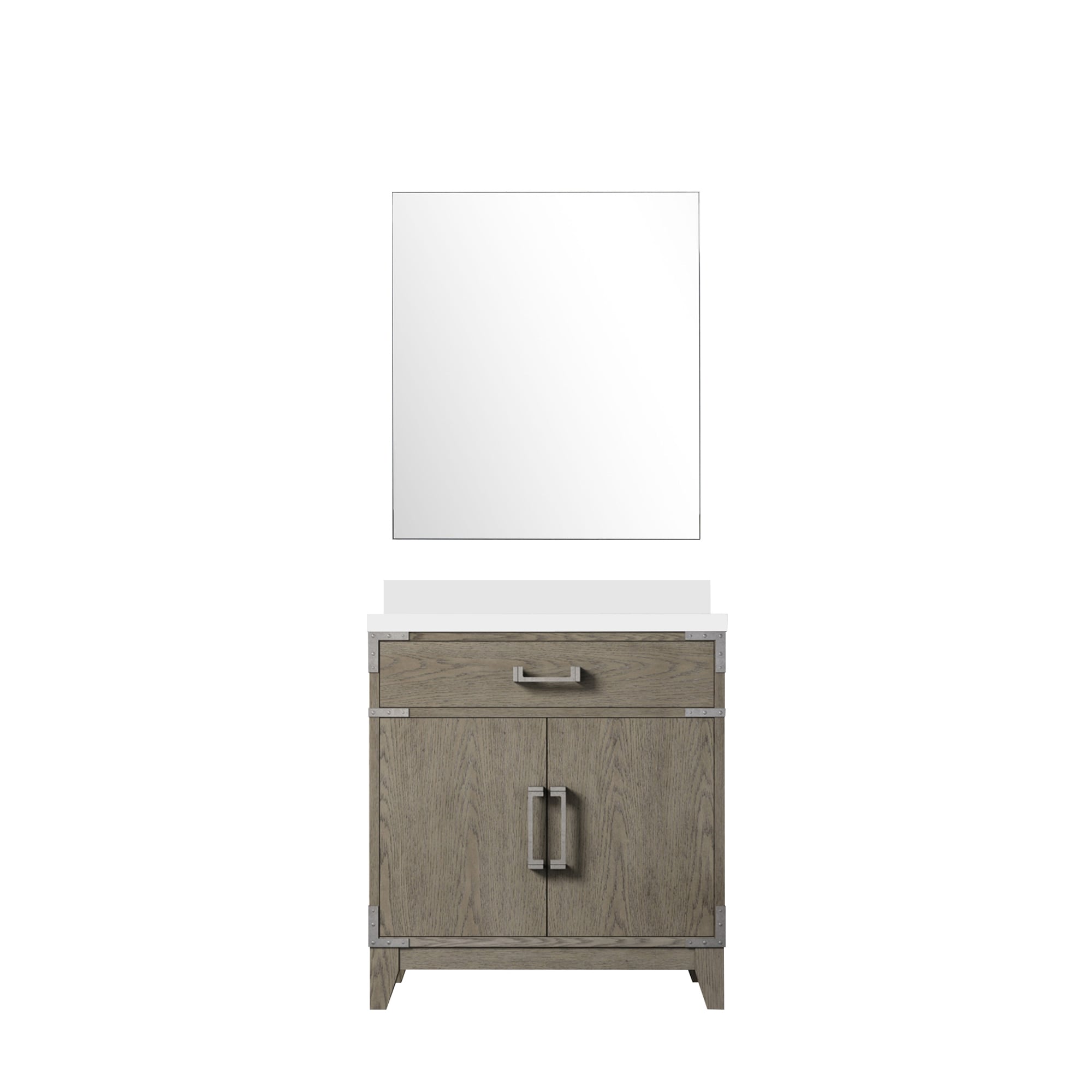 Lexora LVW30SR310 Wilton 30-in Grey Oak Undermount Single Sink Bathroom Vanity with White Cultured Marble Top (Mirror Included)