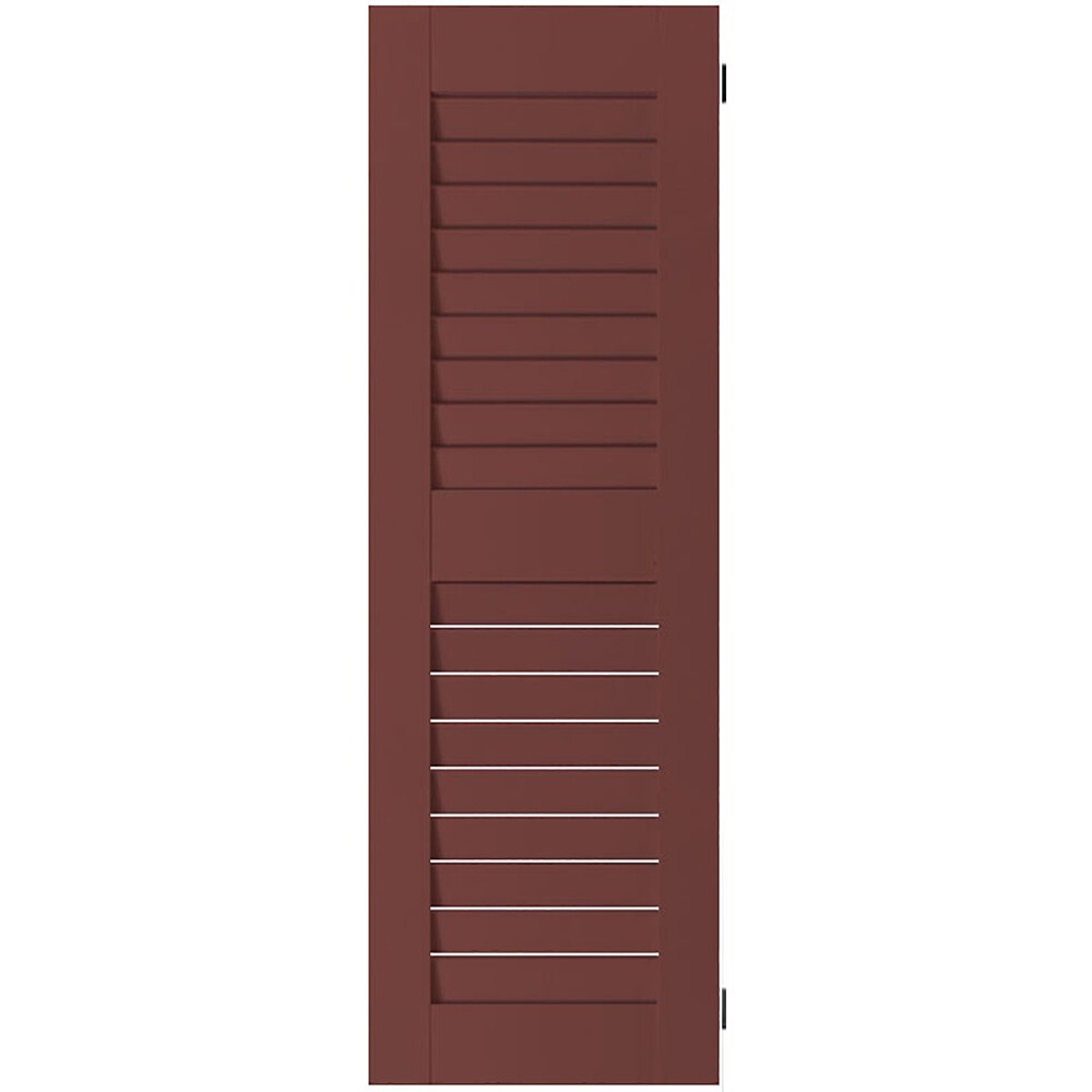 Ekena Millwork RWL15X044CRW 15-in W x 44-in H Cottage Red Paintable/Stainable Louvered Wood Exterior Shutters ( 2 -Pack )