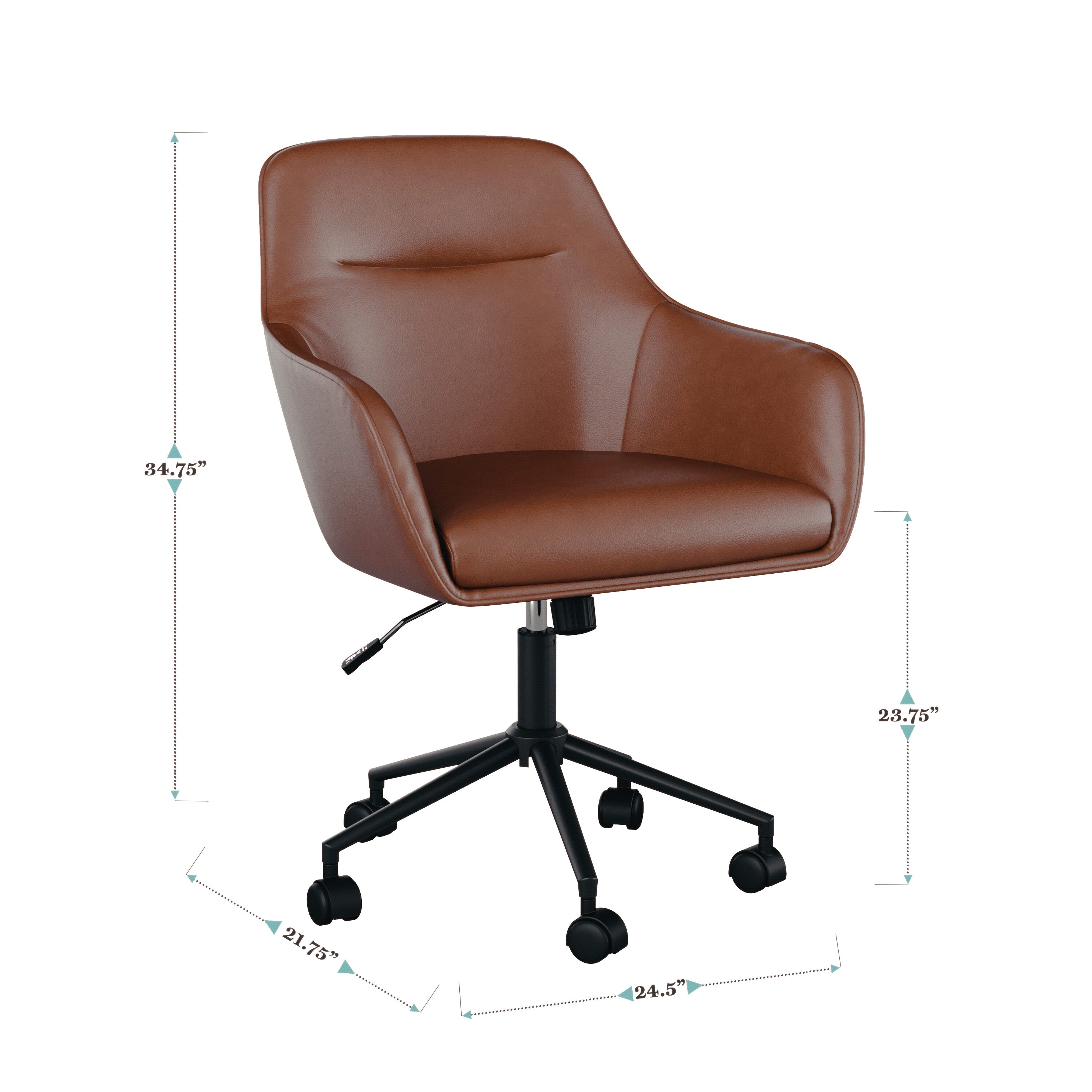 Saddle Brown Faux Leather Swivel Office Chair with Oil Rubbed Bronze Frame