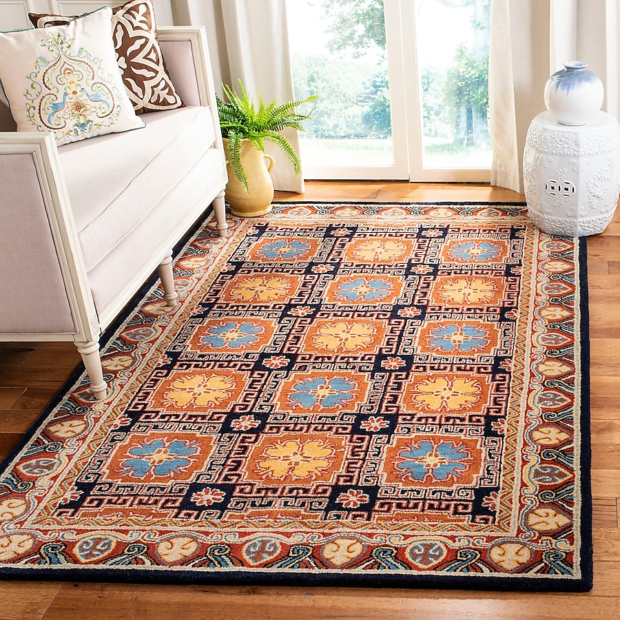 Safavieh Heritage Ajmer 3 x 5 Navy/Orange Indoor Floral/Botanical Oriental Handcrafted Throw Rug Safavieh Heritage Ajmer 3 x 5 Navy/Orange Indoor Floral/Botanical Oriental Handcrafted Throw Rug