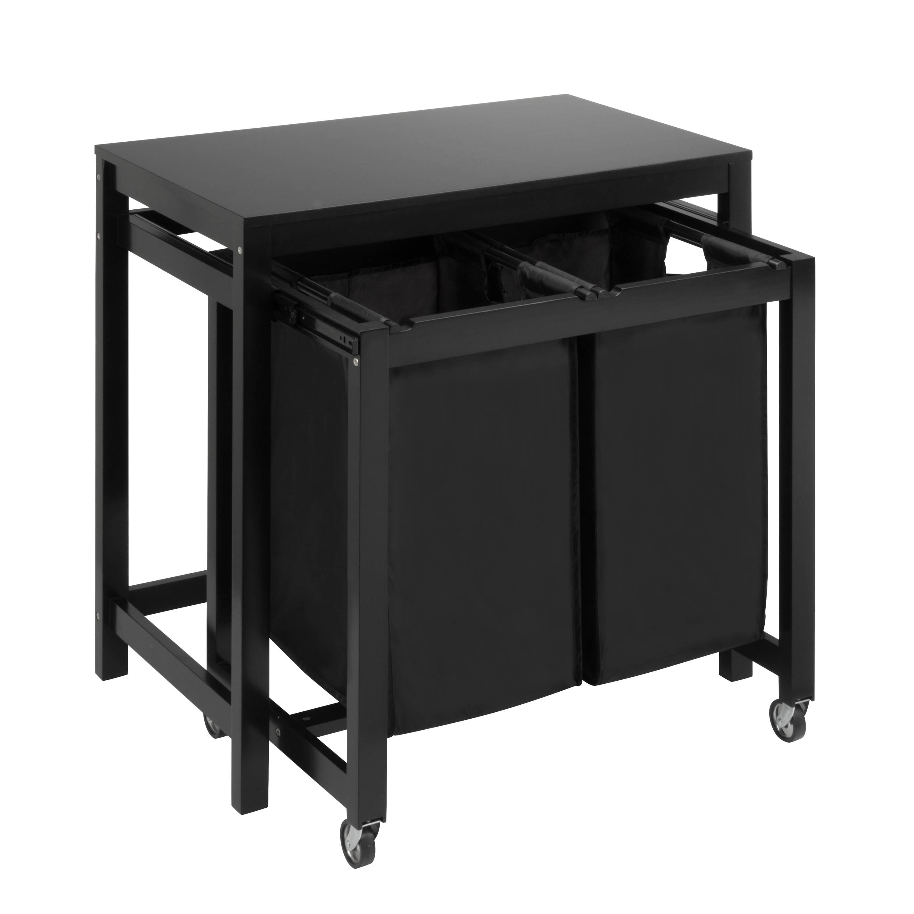 Black Double Sorter Folding Laundry Table with Removable Bags