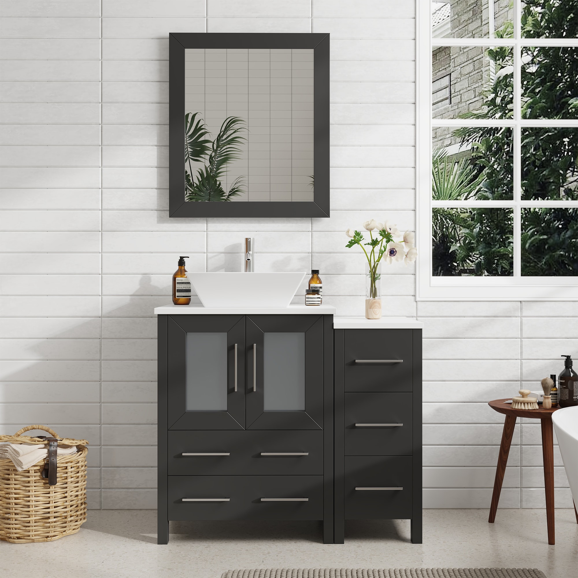 Vanity Art VA3124-36E Ravenna 36-in Espresso Single sink Bathroom Vanity with White Engineered marble Top (Mirror Included)