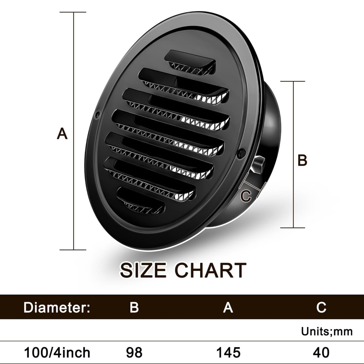 Angel Sar 12-Pack 4-in Black Stainless Steel Round Soffit Vent with ...