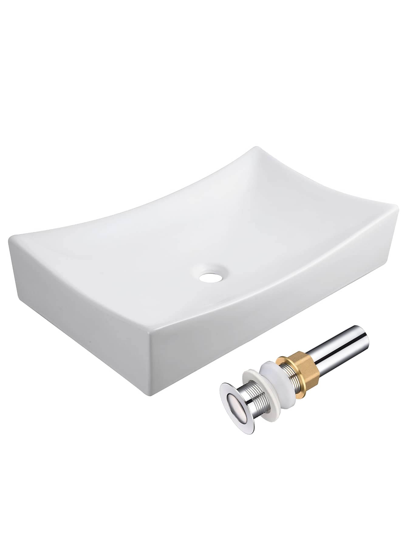 Yescom 80PSK011-655-07-LO Rectangle White Porcelain Ceramic Bathroom Vessel Sink Bowl Basin with Chrome Drain