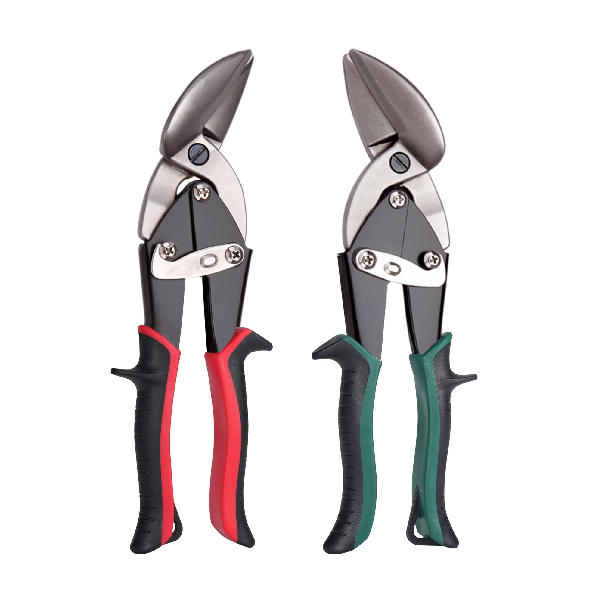 Linder Group Inc Aviation Tin Snips Set 2 Piece Heavy Duty Metal Shears with Straight Left and Right Cutting Blades Serrated Edges Comfort Grip Handles and