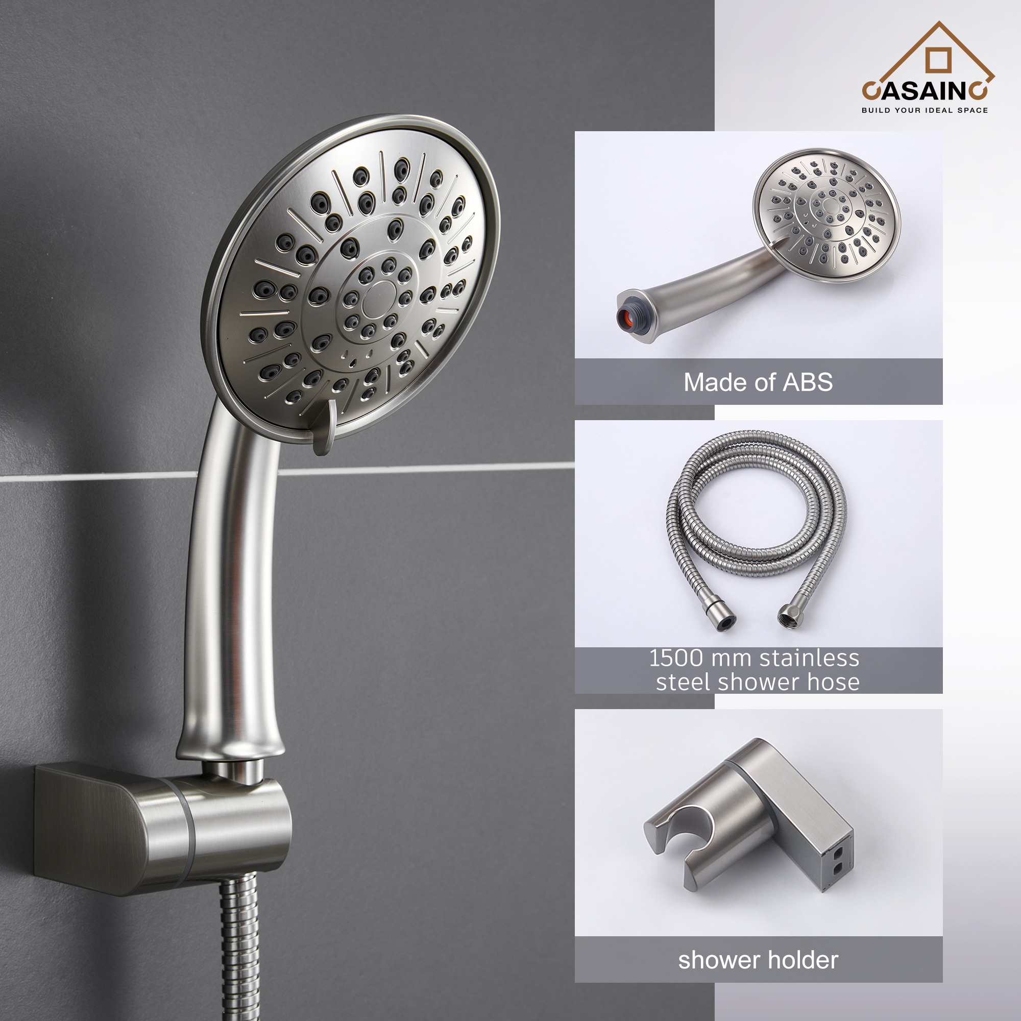 CASAINC Shower Systems Brushed Nickel 1-handle Single Function 8.3-in ...