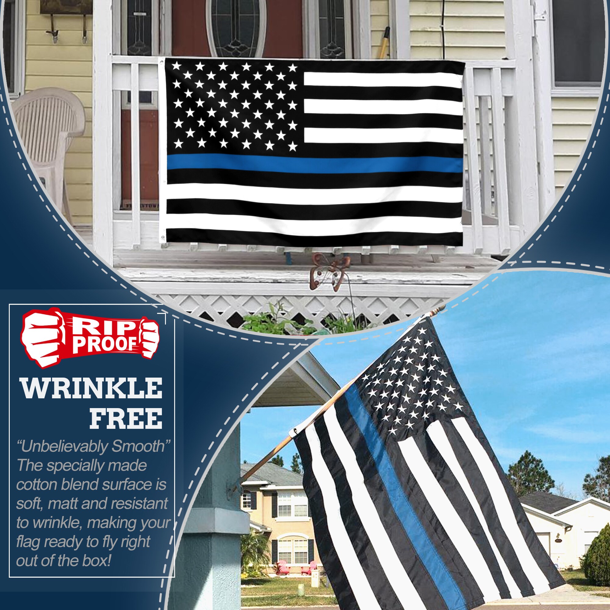 Anley Rip-Proof Technology 3-Ply Thin Blue Line 5-ft W x 3-ft H Flag in ...