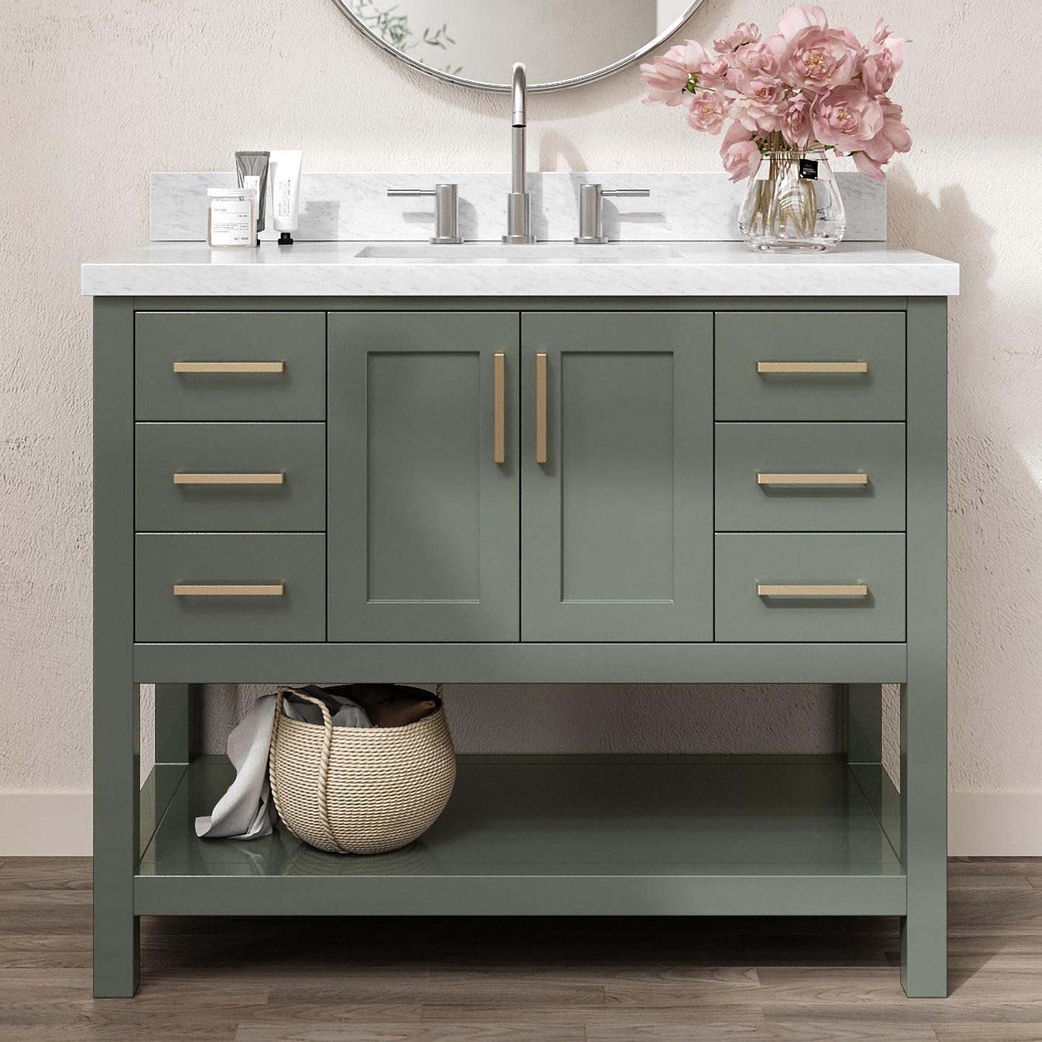 ARIEL Magnolia 42-in Vintage Green Undermount Single Sink Bathroom Vanity with Carrara White Marble Marble Top