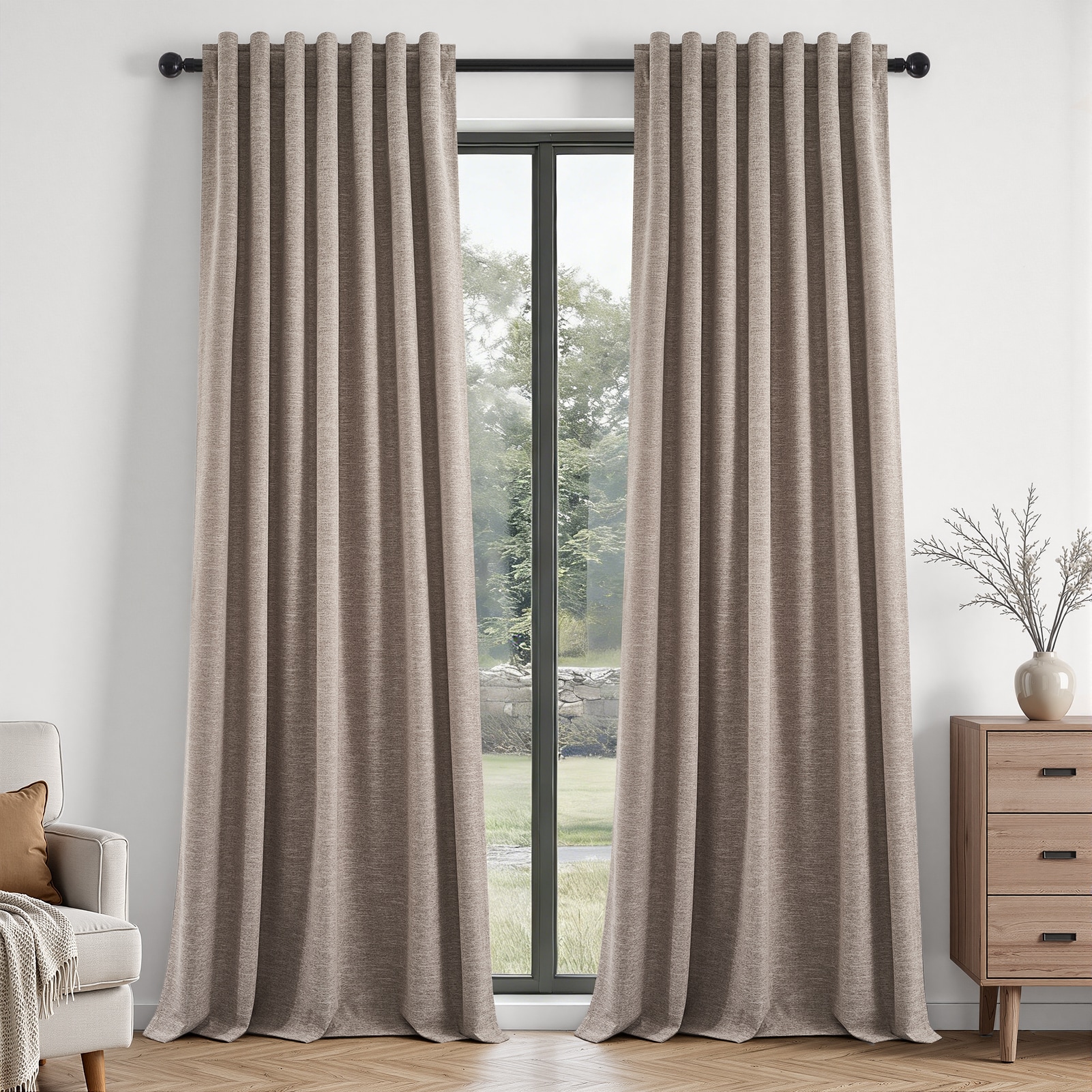 Topfinel  90-in Dark Flax Blackout Linen Textured Back tab/Rod pocket Curtain panel pair