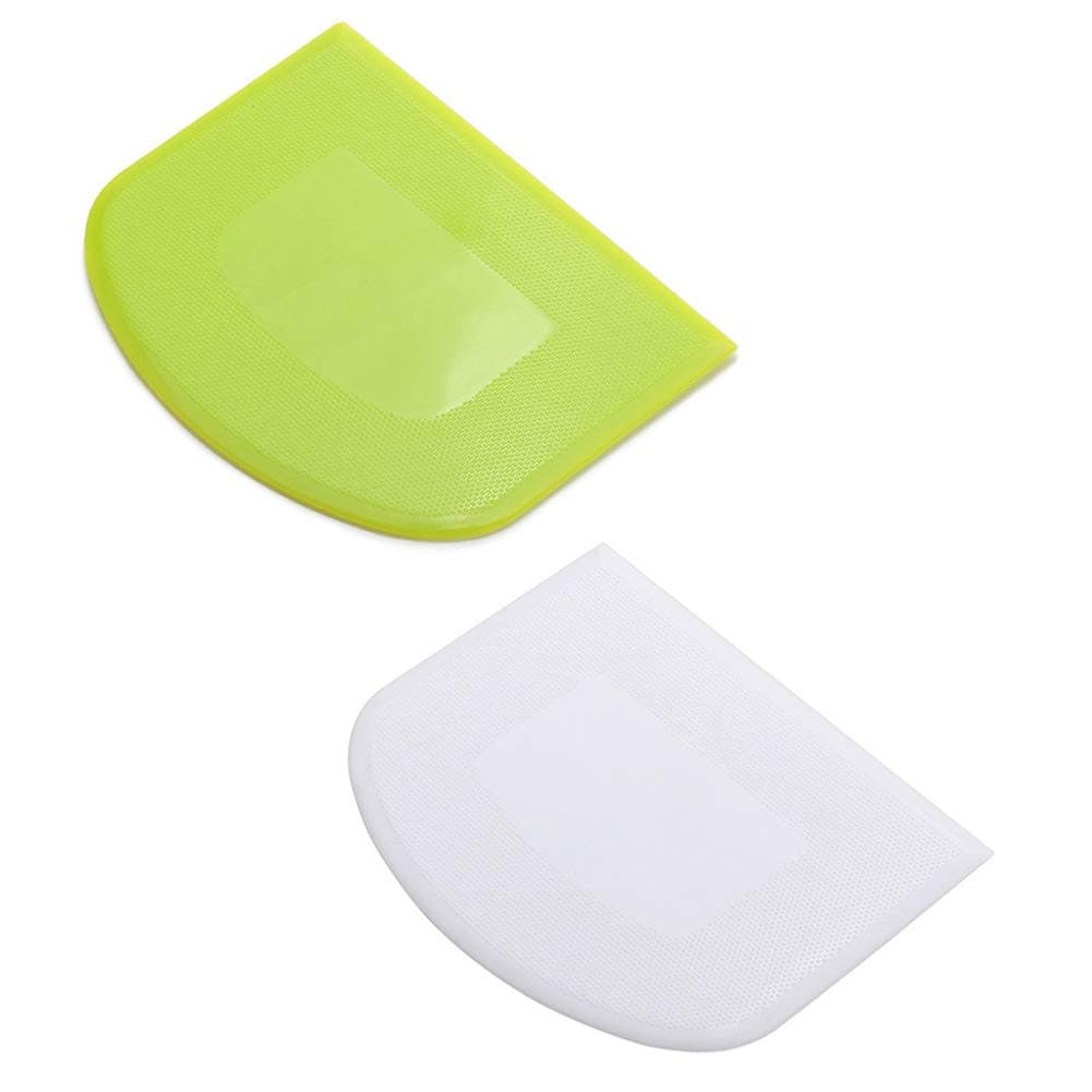 DHMHD  2 Pieces Dough Scraper Set Flexible Food Safe Plastic Bowl Scraper Multipurpose Kitchen Tool for Bread Dough Cake Fondant and Icing White