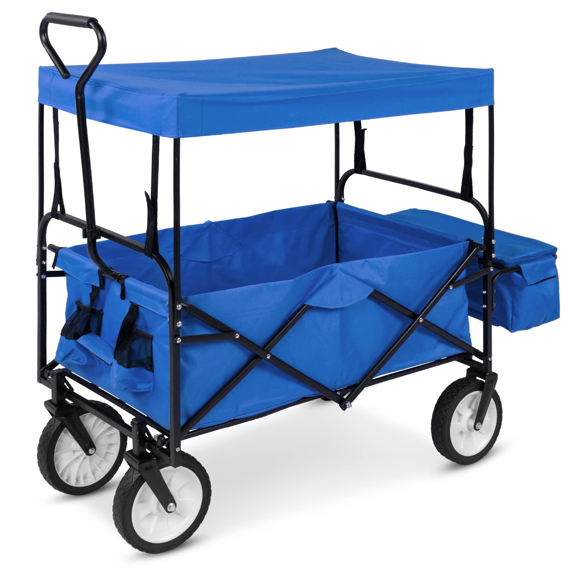 Best Choice Products Collapsible Folding Outdoor Utility Wagon with Canopy Garden Cart w/ Removable Canopy - Blue #SKY5821