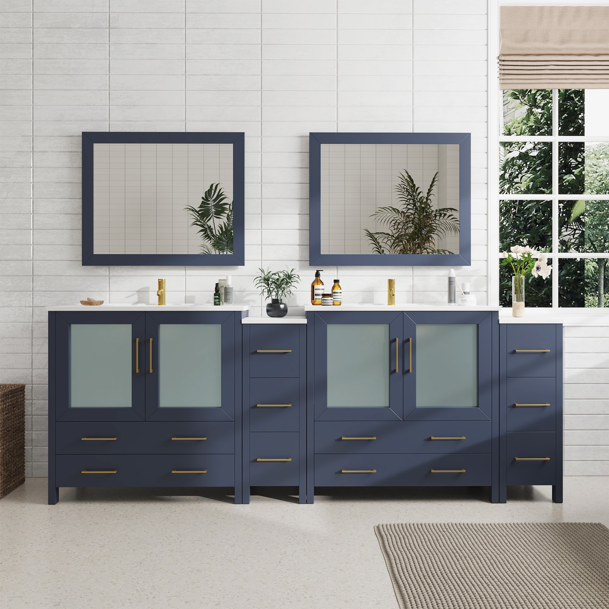 Vanity Art VA3036-96B Brescia 95-in Blue Undermount Double sink Bathroom Vanity with White Ceramic Top (Mirror Included)